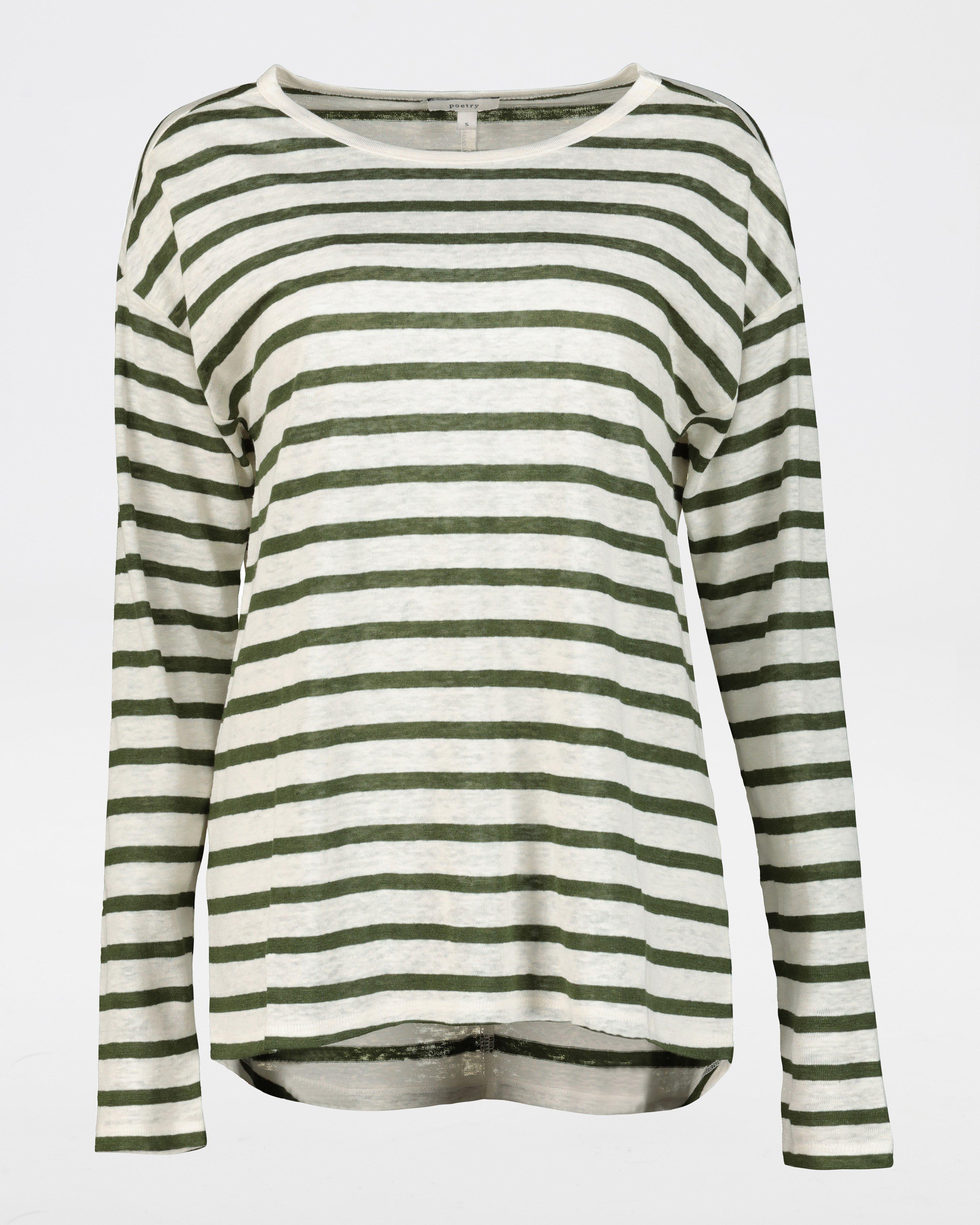 Hailee Linen Striped T-Shirt -  darkolive