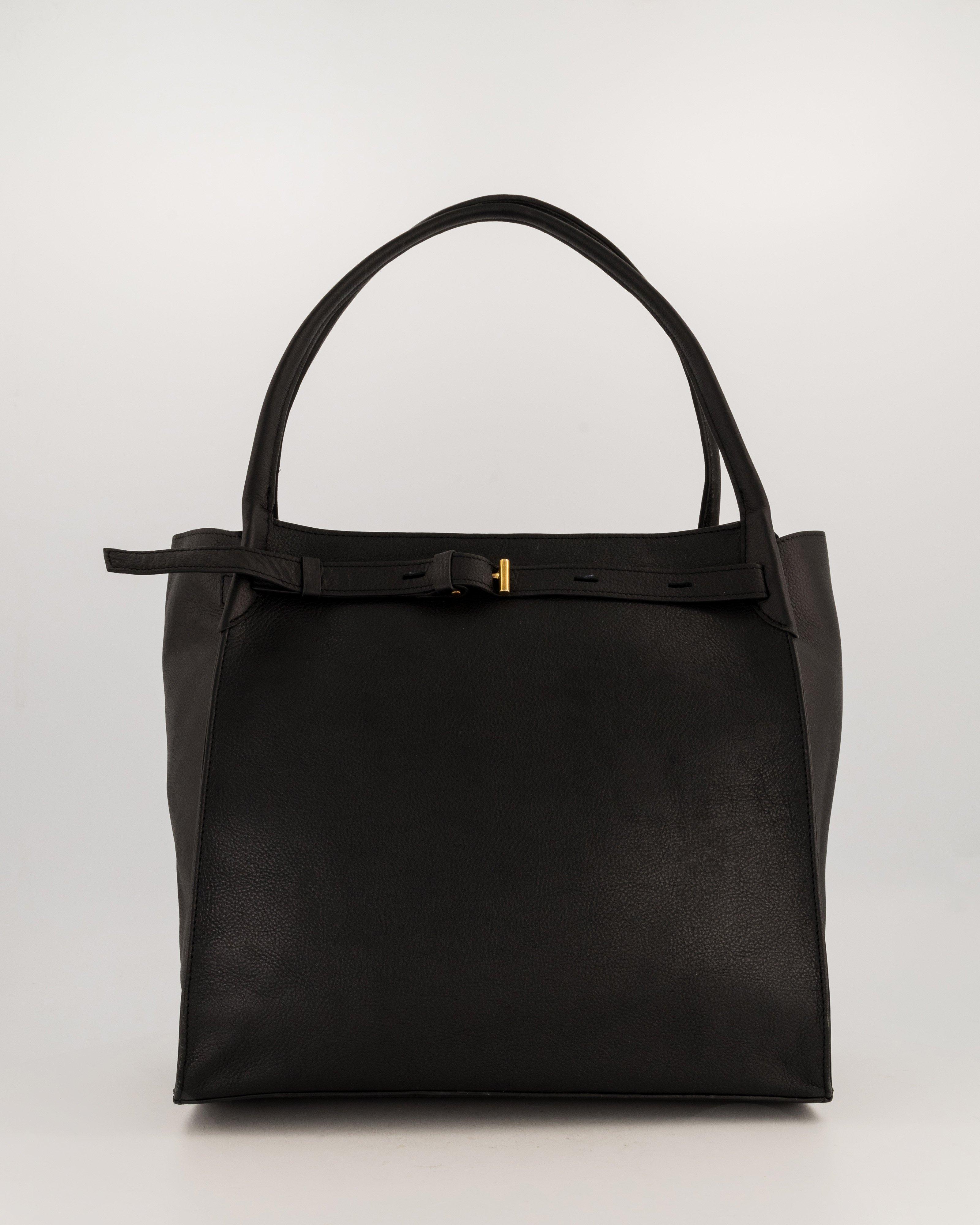 Uma Belted Leather Shopper Bag -  black