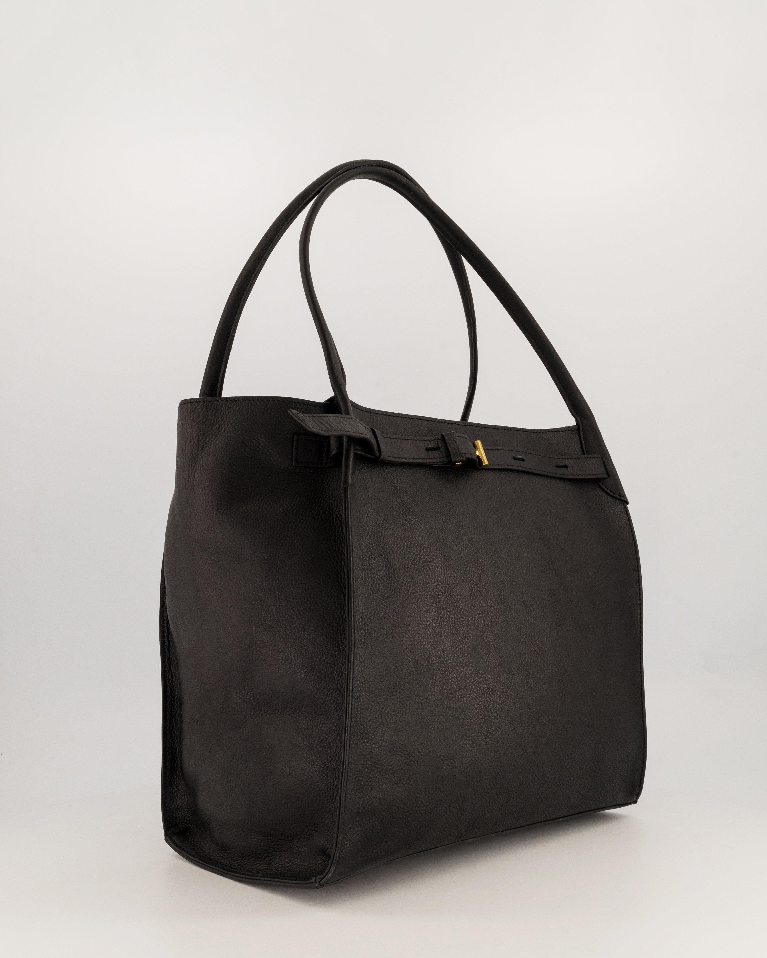 Uma Belted Leather Shopper Bag -  black