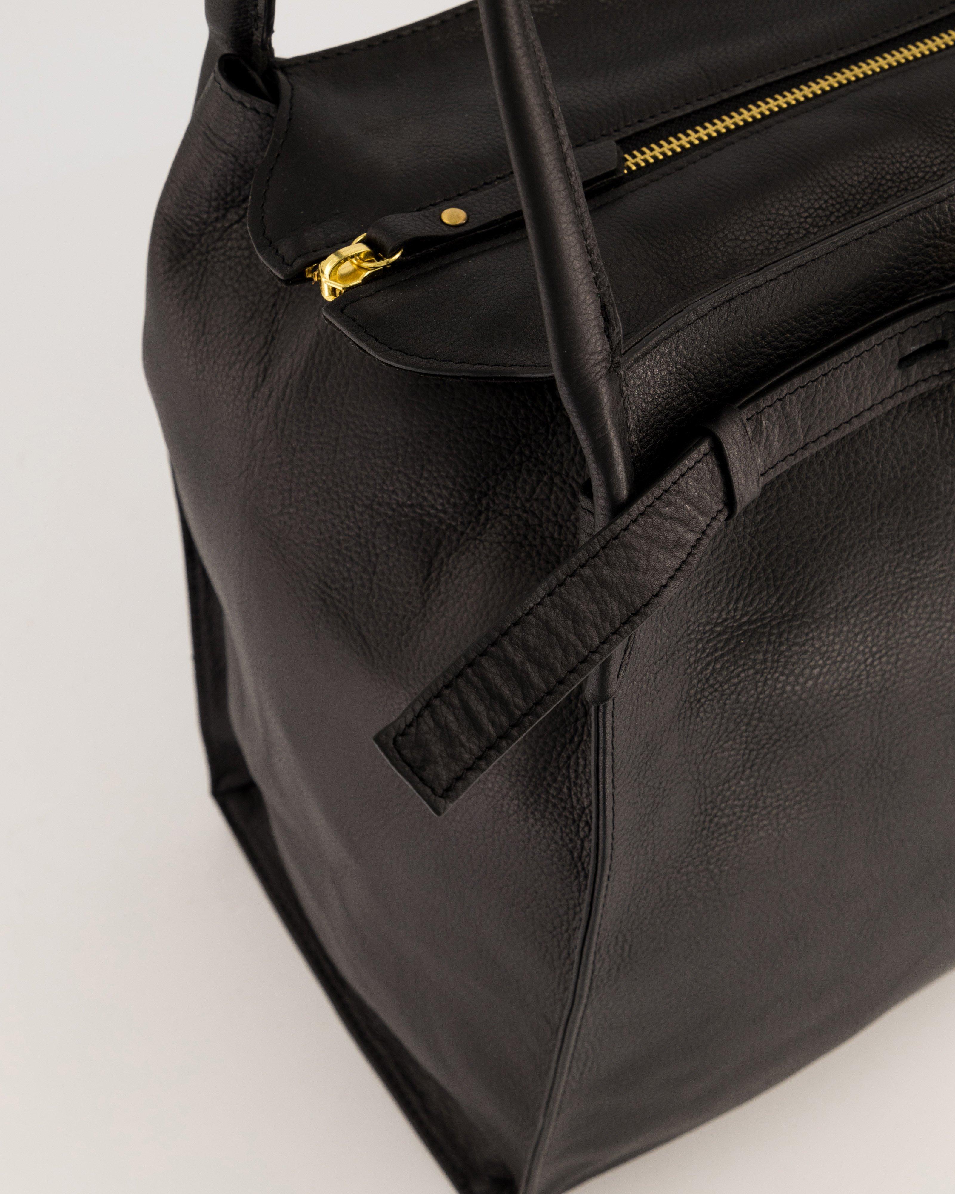 Uma Belted Leather Shopper Bag -  black