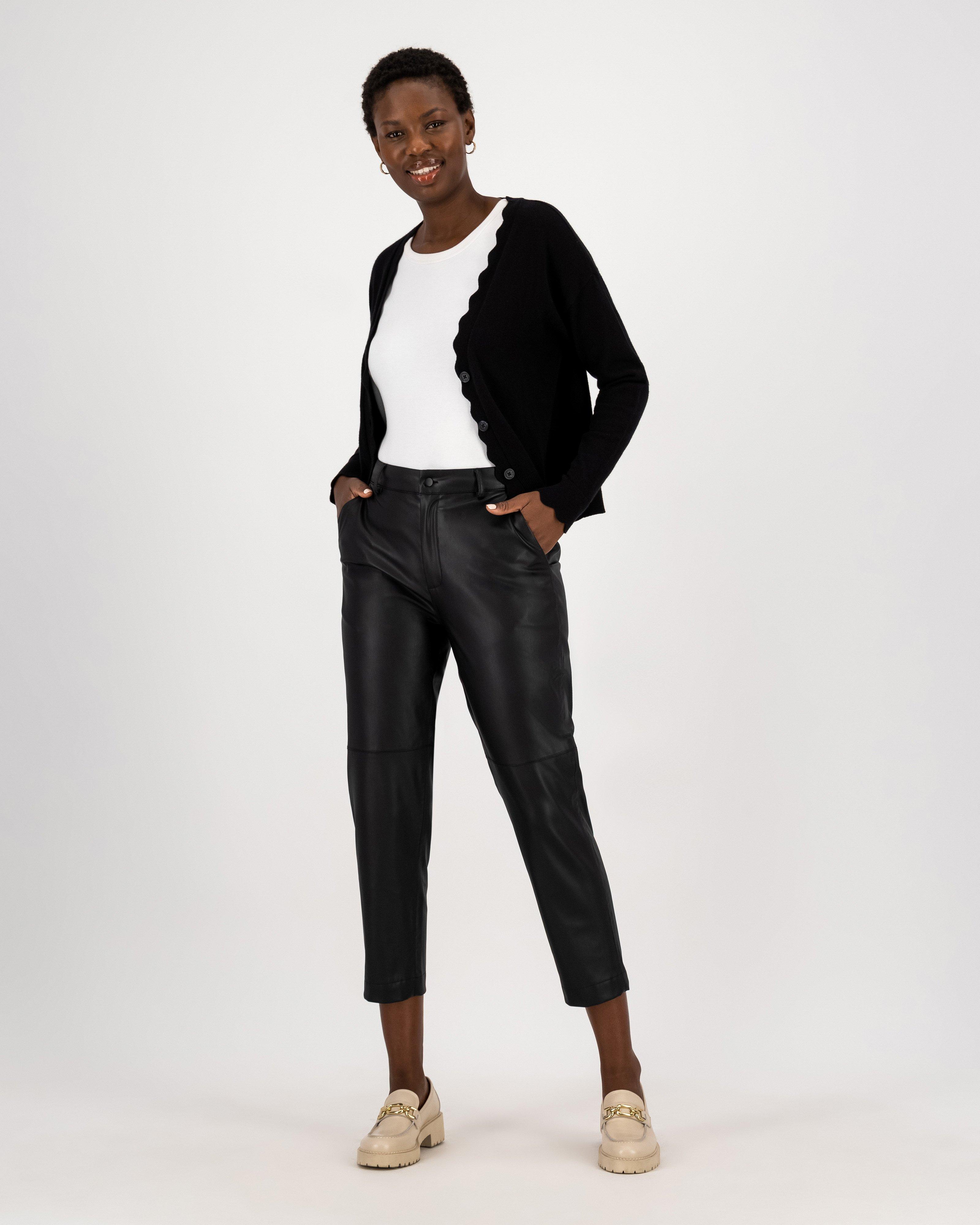 Lisa Faux Leather Slim-Leg Pants -  black