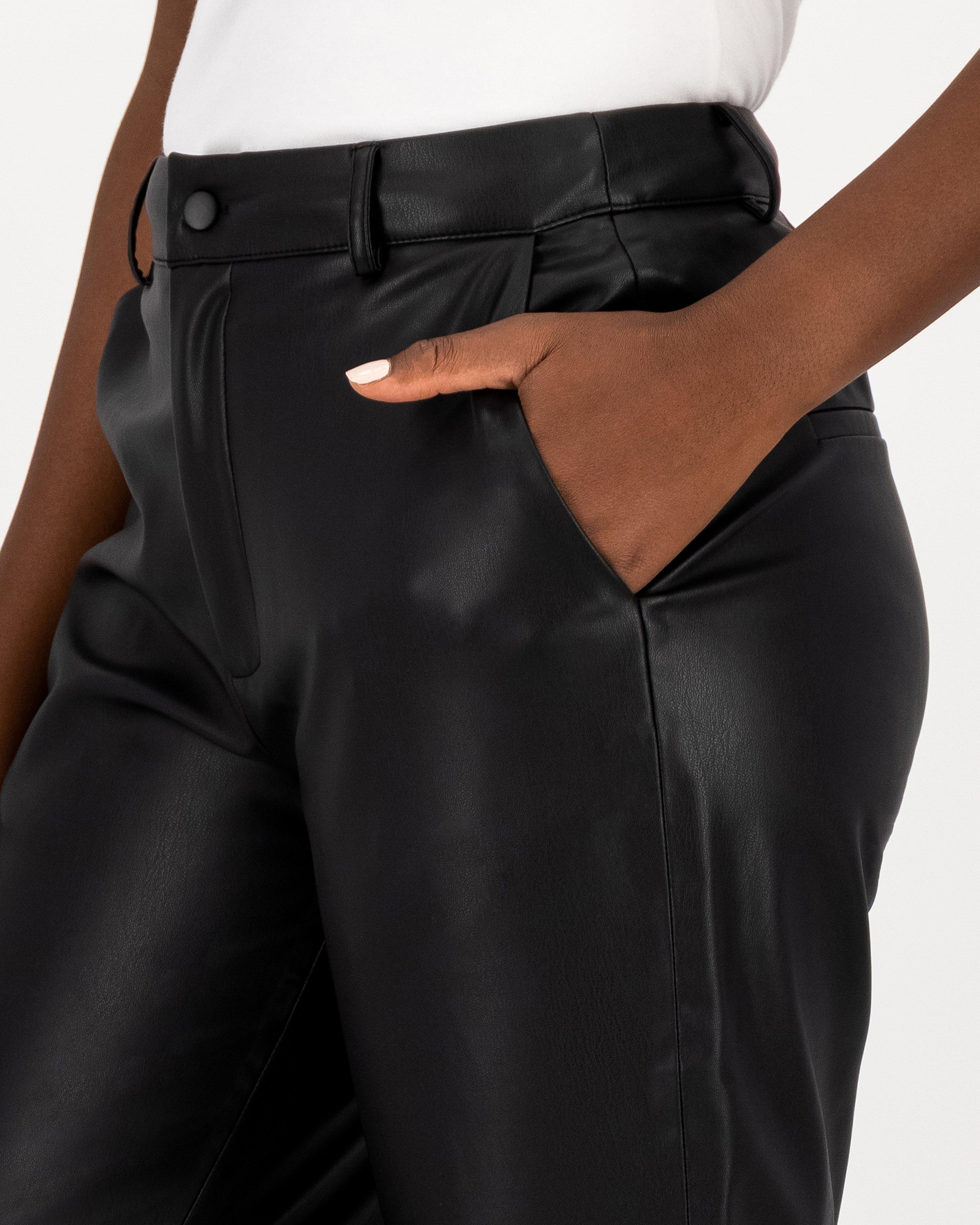 Lisa Faux Leather Slim-Leg Pants -  black