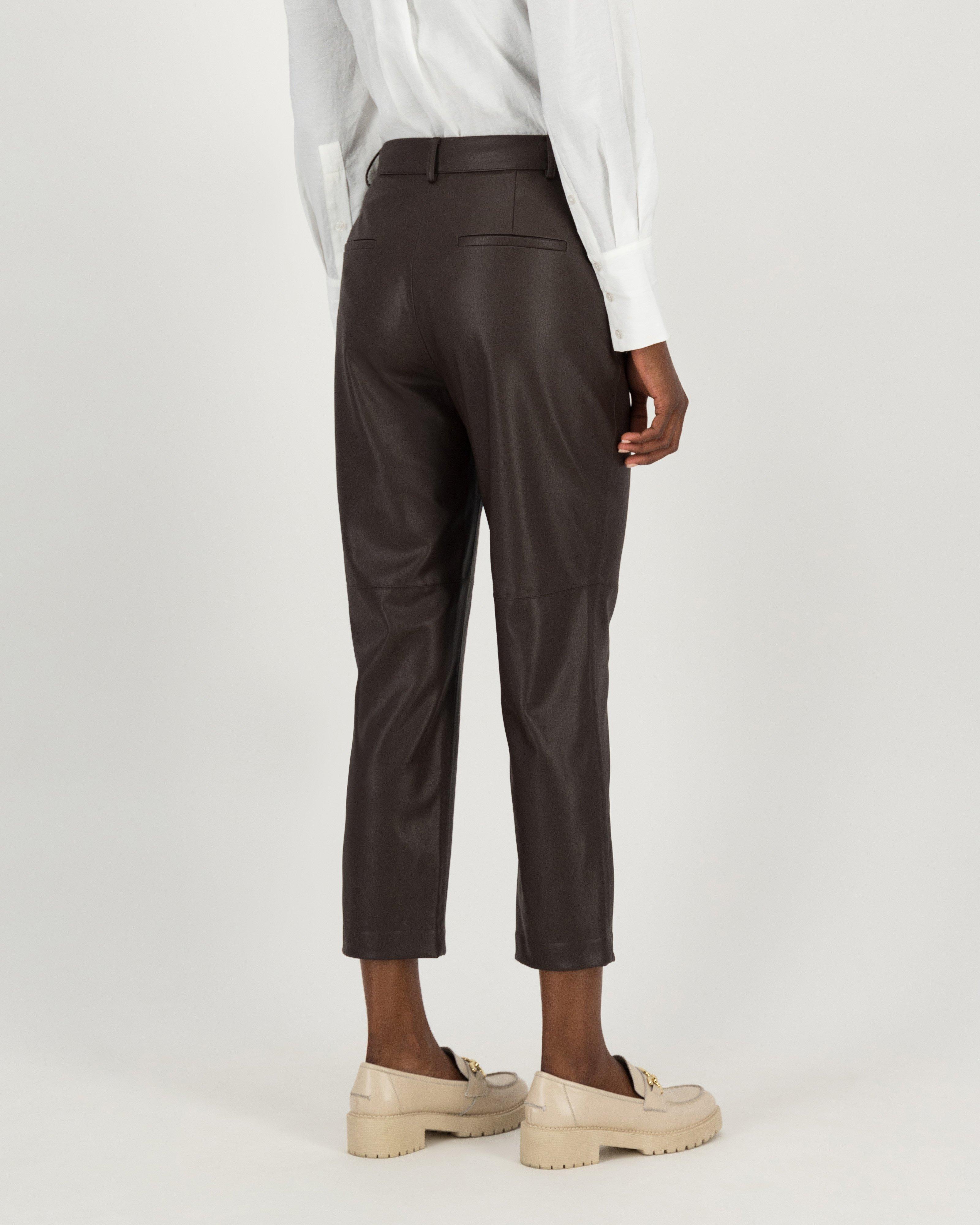 Lisa Faux Leather Slim-Leg Pants -  brown