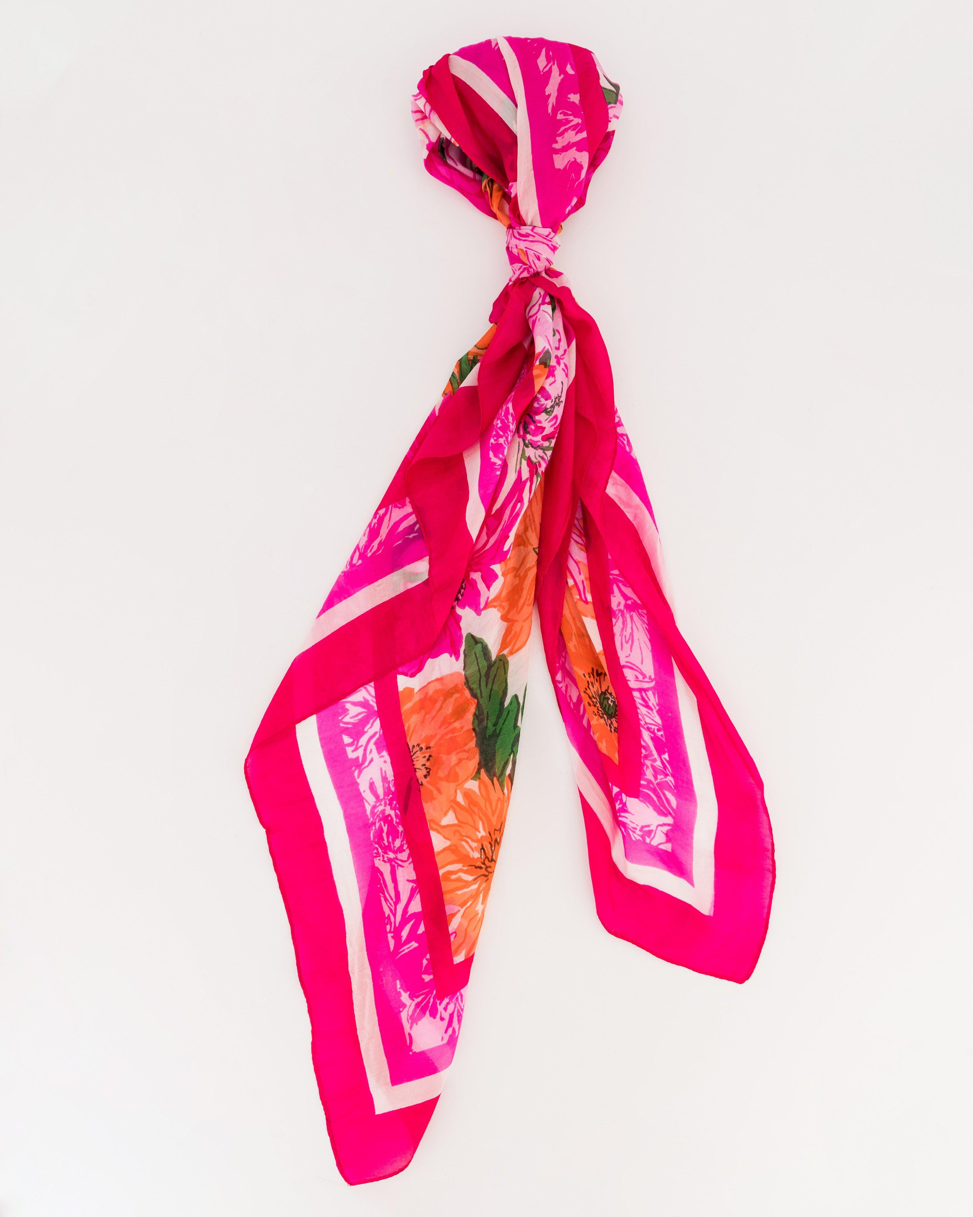 Tertia Bright Oversized Floral Silk Scarf -  pink