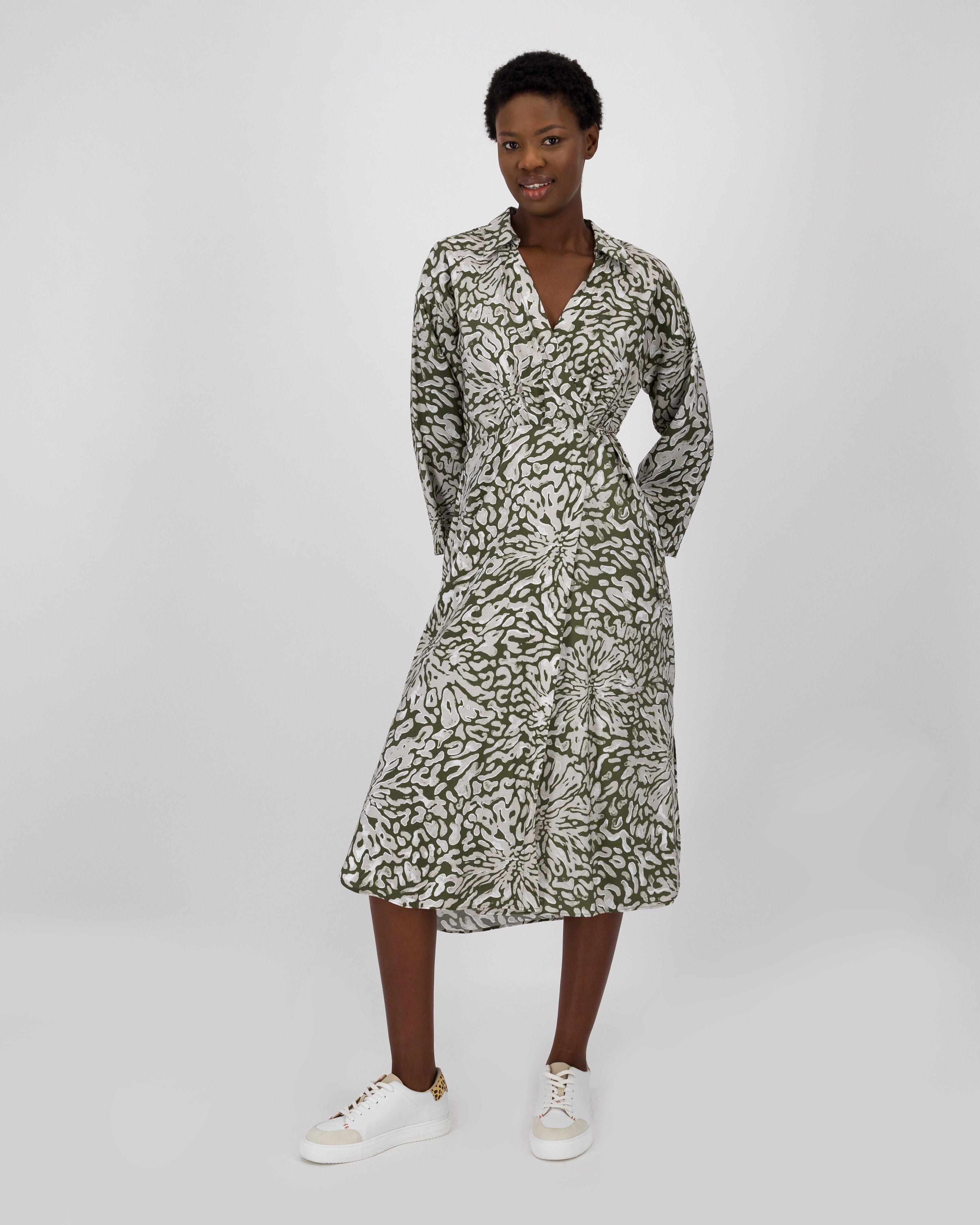 Madison Printed Self Tie Dress -  green