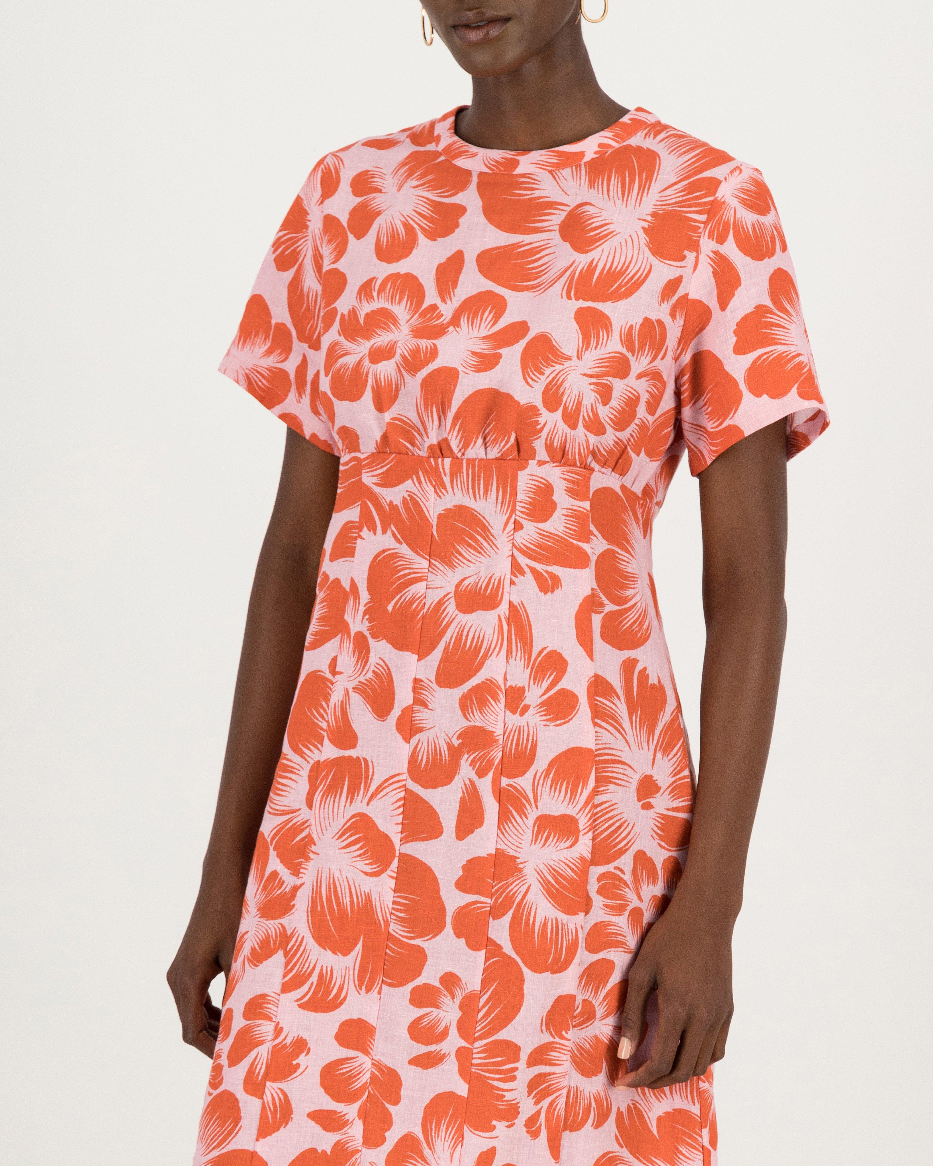 Fabienne Printed Linen Shift Dress -  pink