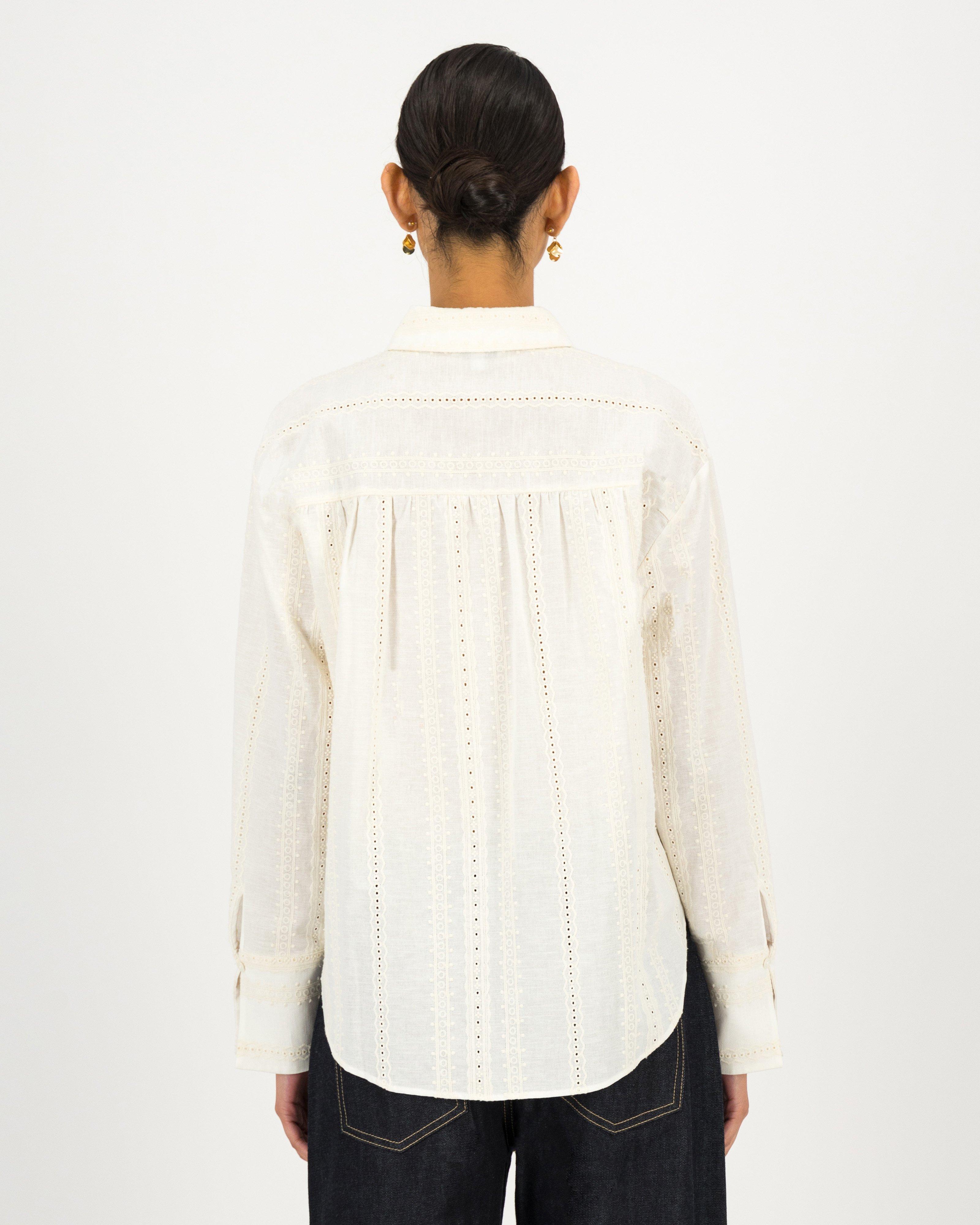 Rosalie Embroidered Linen Shirt -  milk