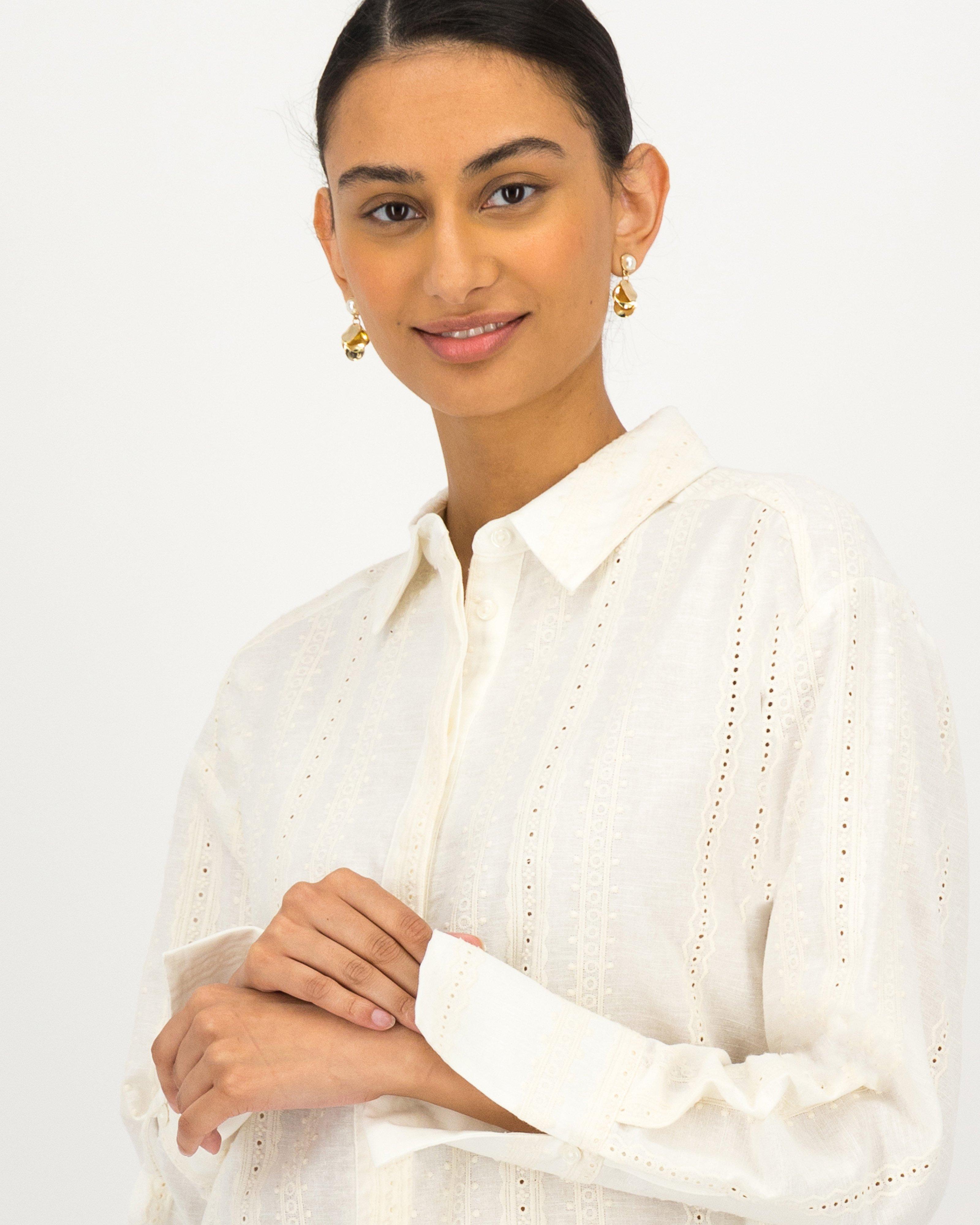 Rosalie Embroidered Linen Shirt -  milk