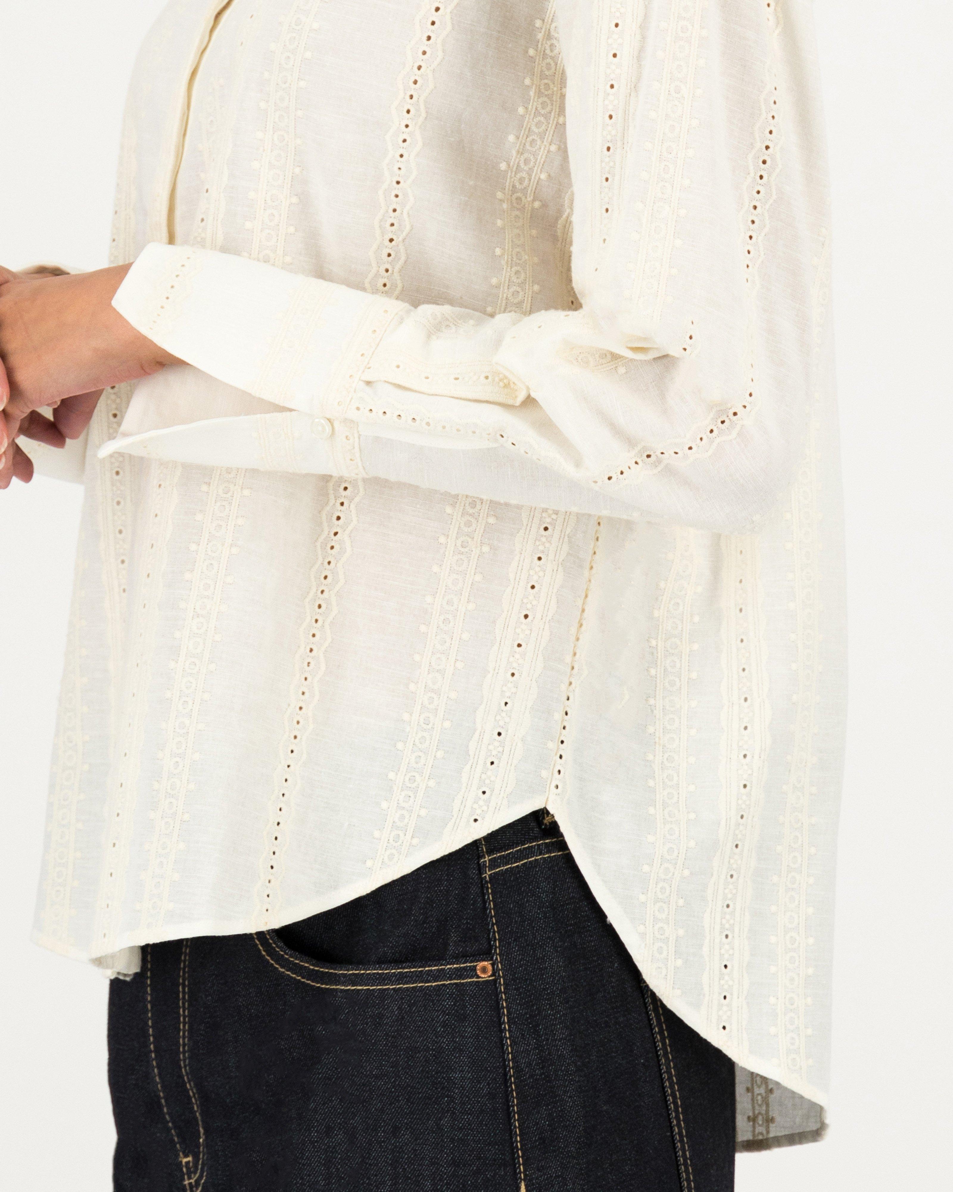 Rosalie Embroidered Linen Shirt -  milk