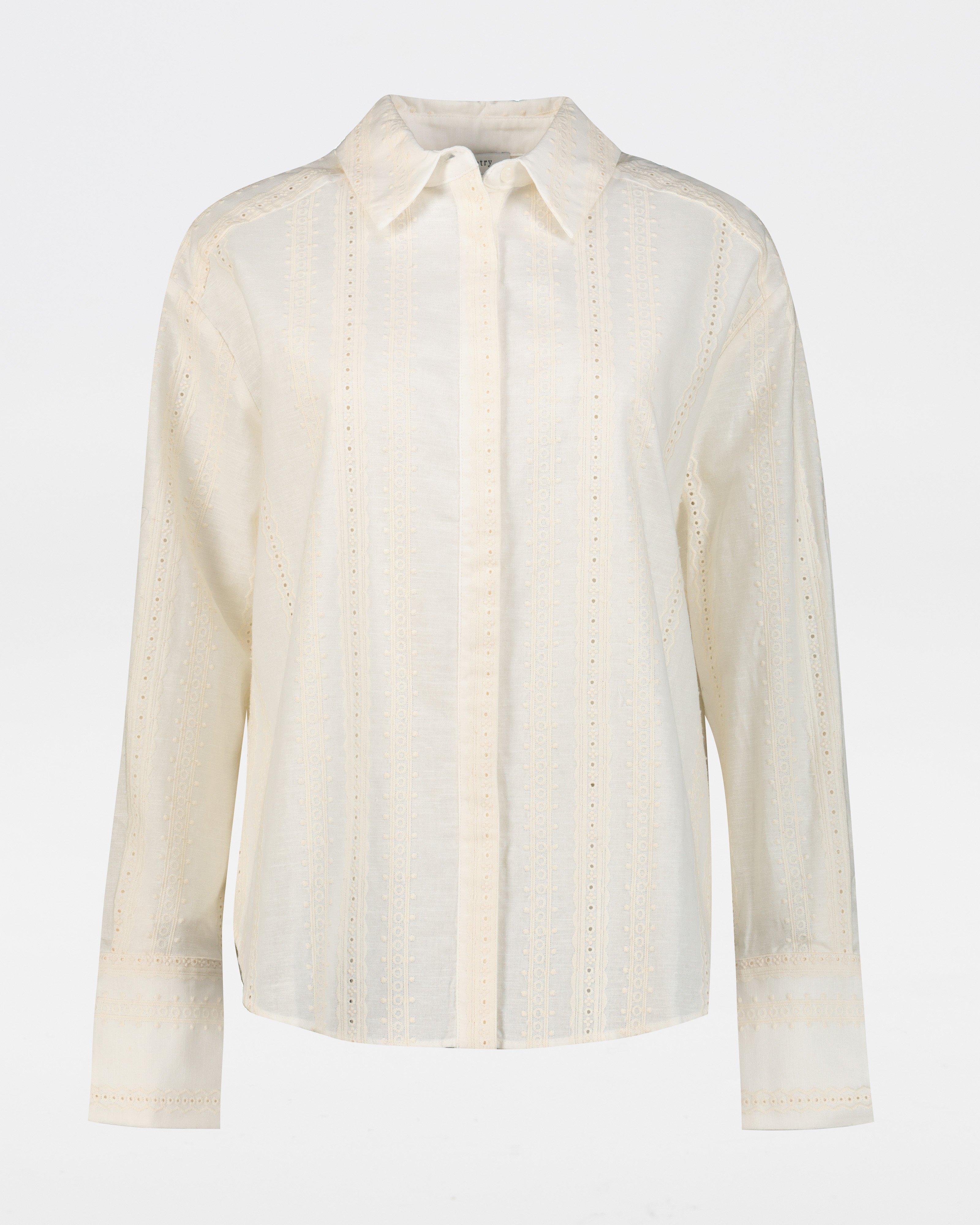 Rosalie Embroidered Linen Shirt -  milk