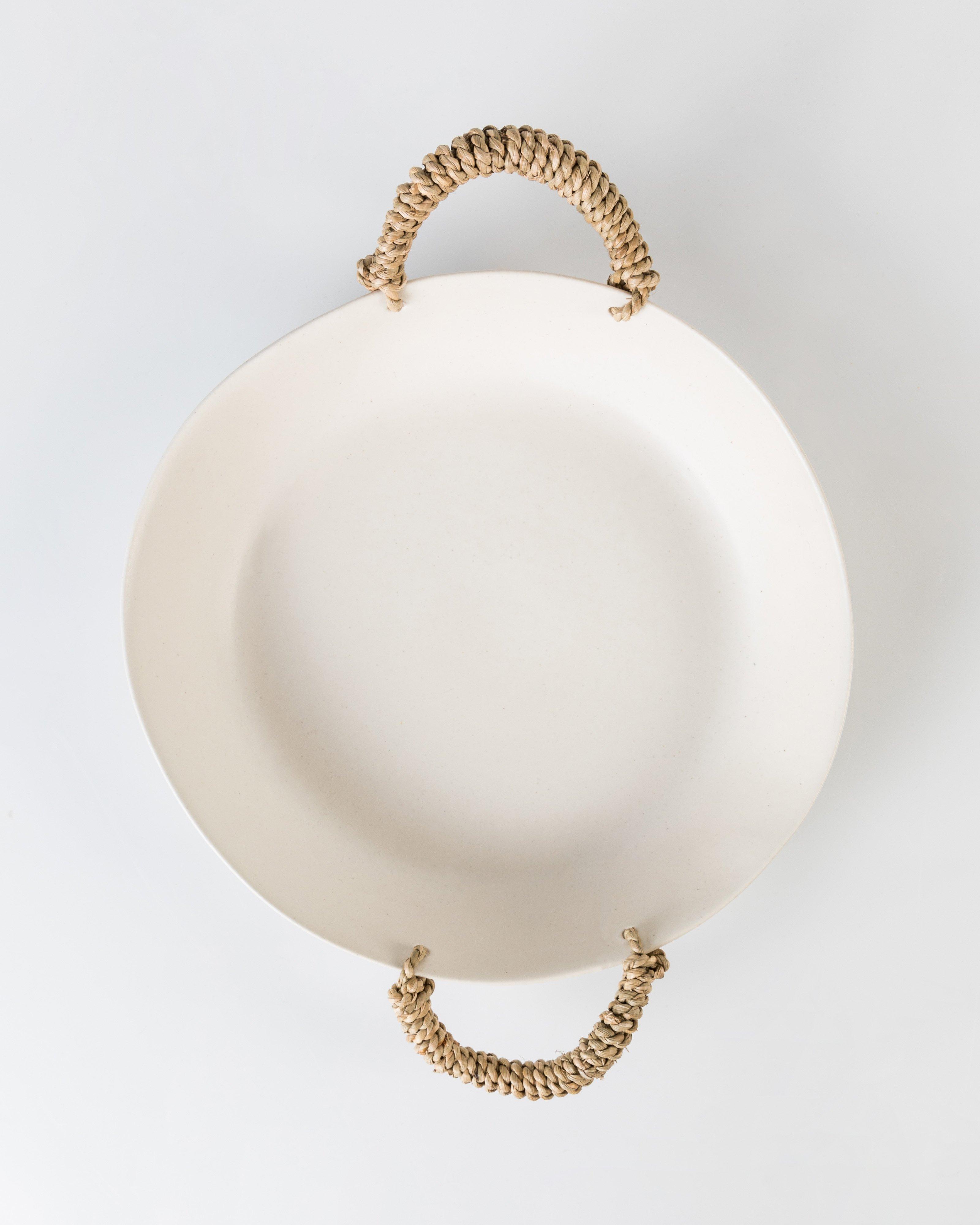 Small Platter With Woven Handle -  milk