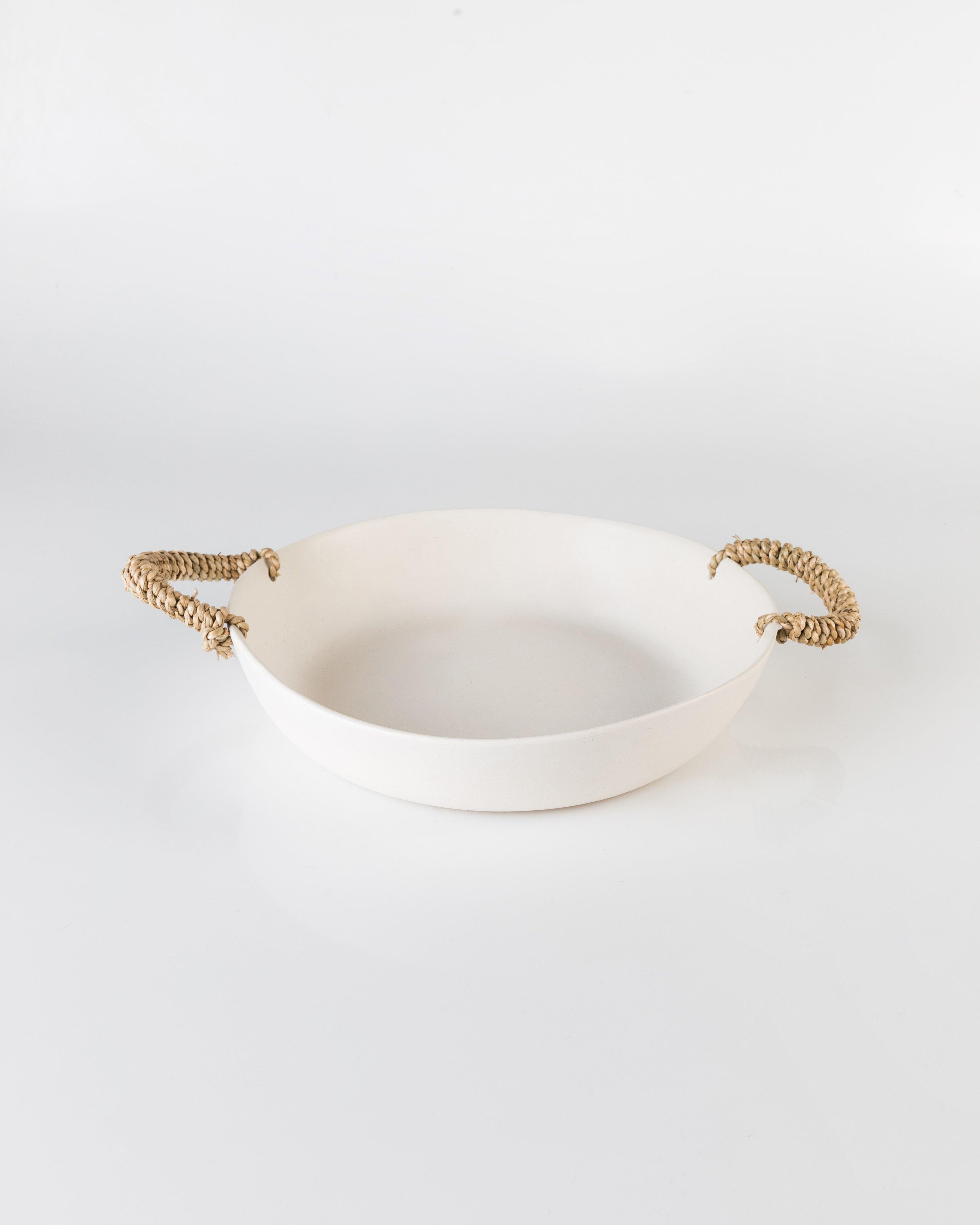 Small Platter With Woven Handle -  milk