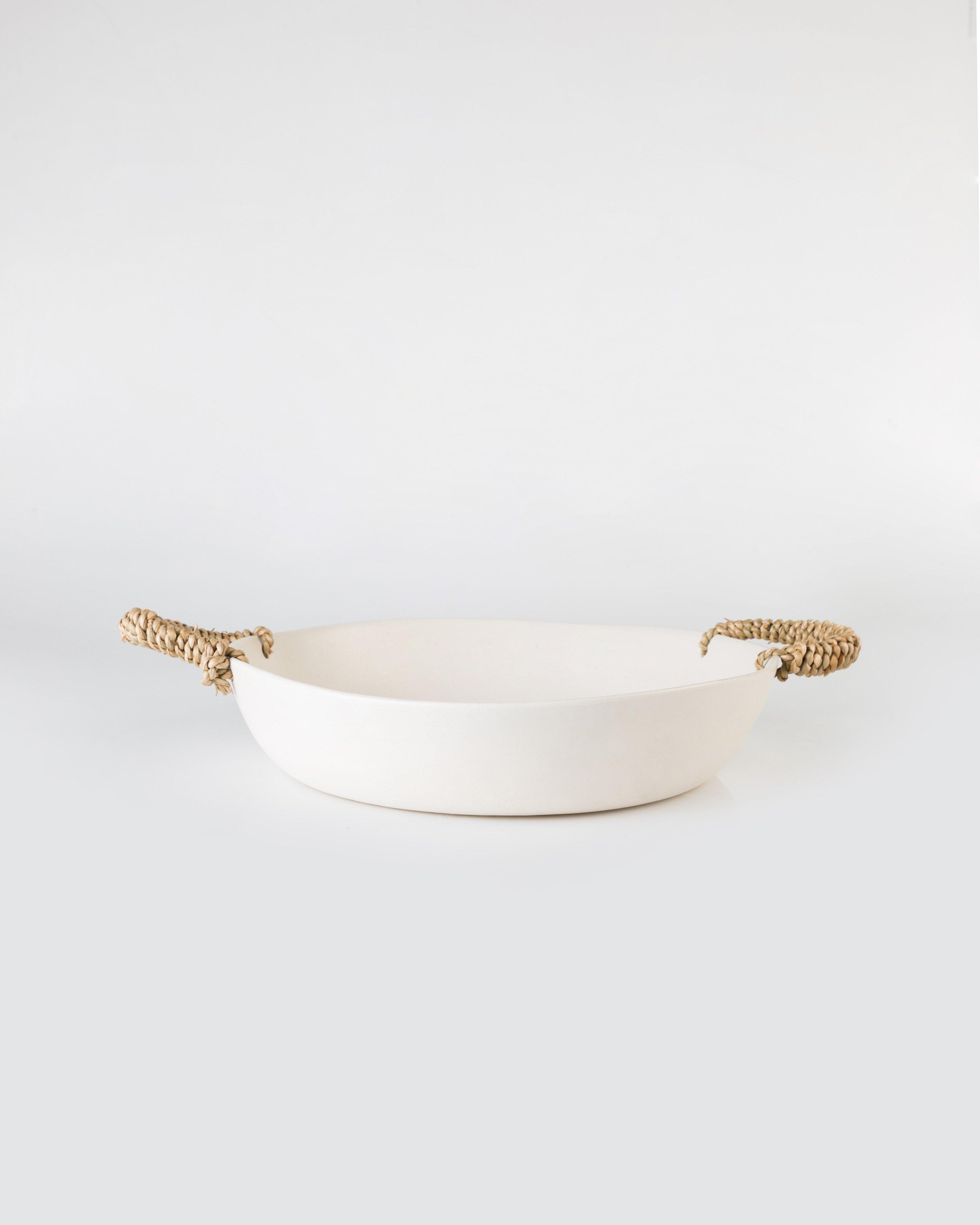 Small Platter With Woven Handle -  milk