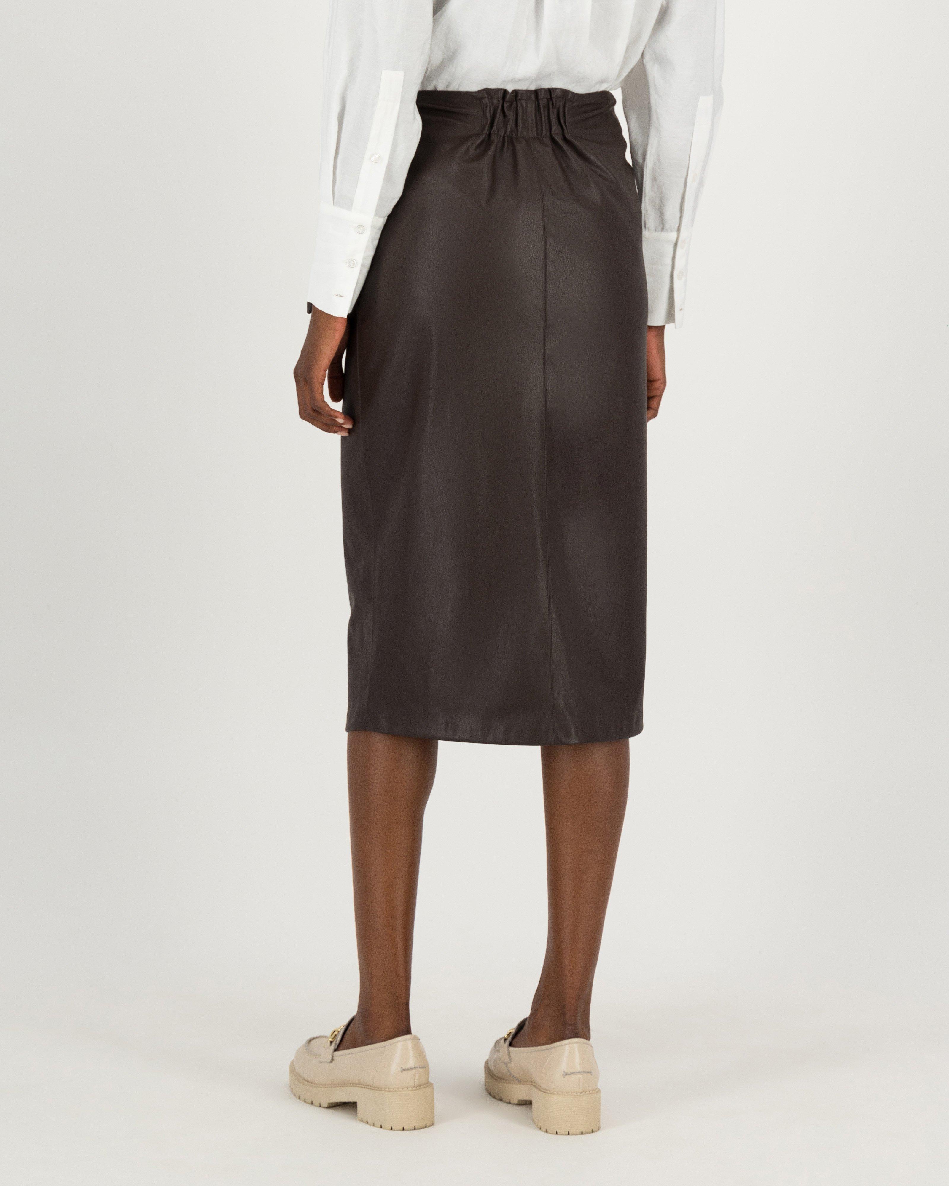 Vida Faux Leather Wrap Skirt -  chocolate