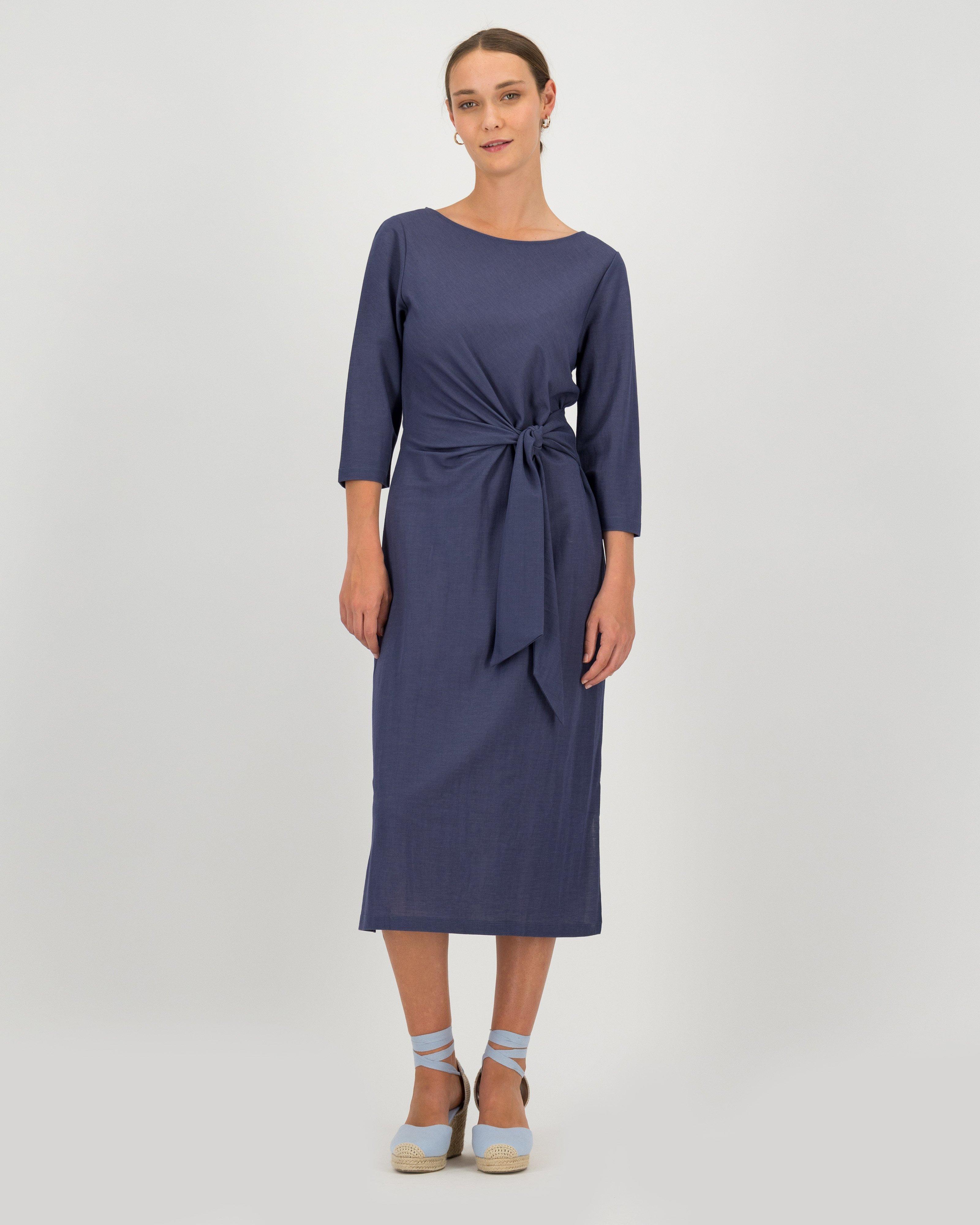 Isla Pique Knit Dress -  navy