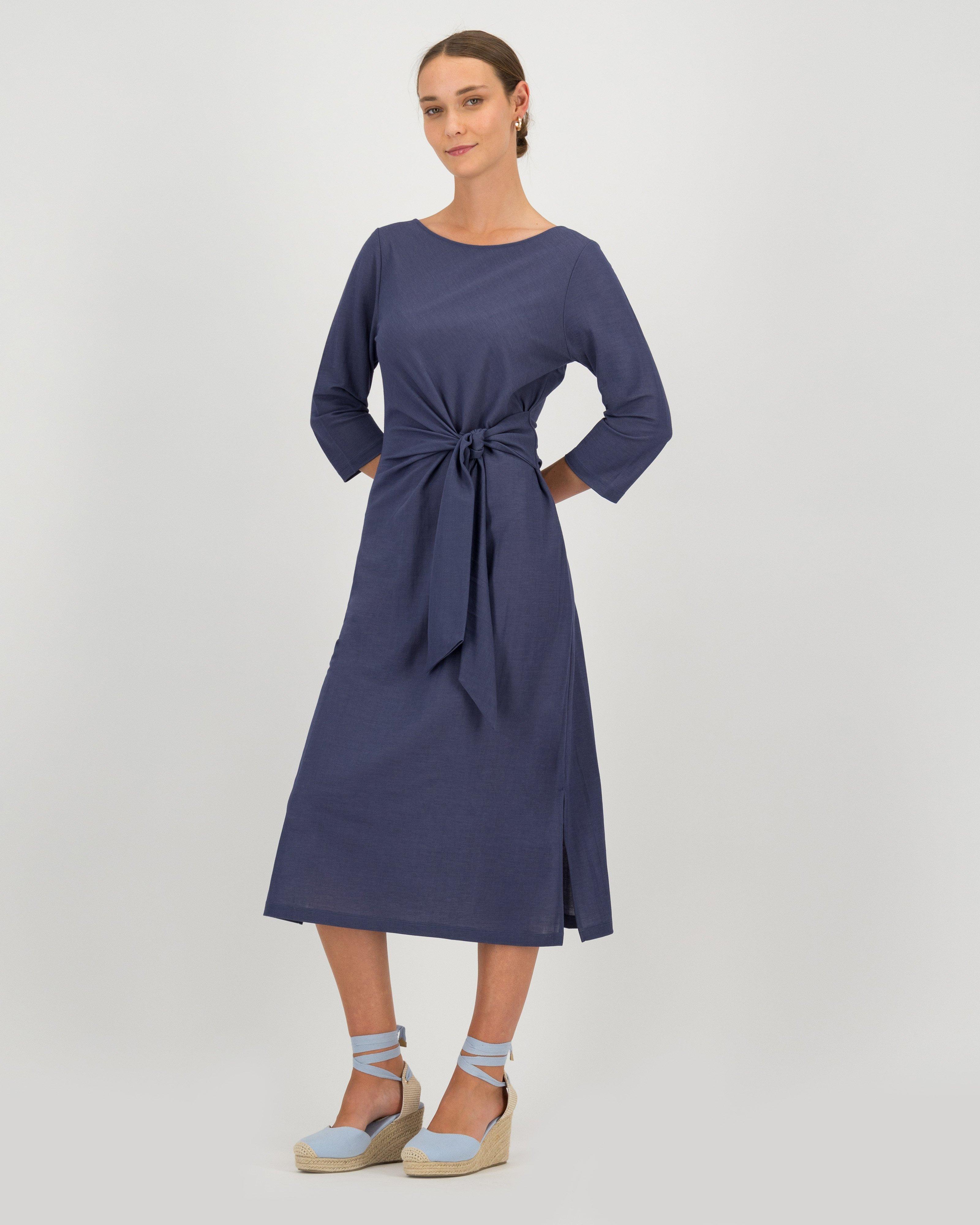 Isla Pique Knit Dress -  navy