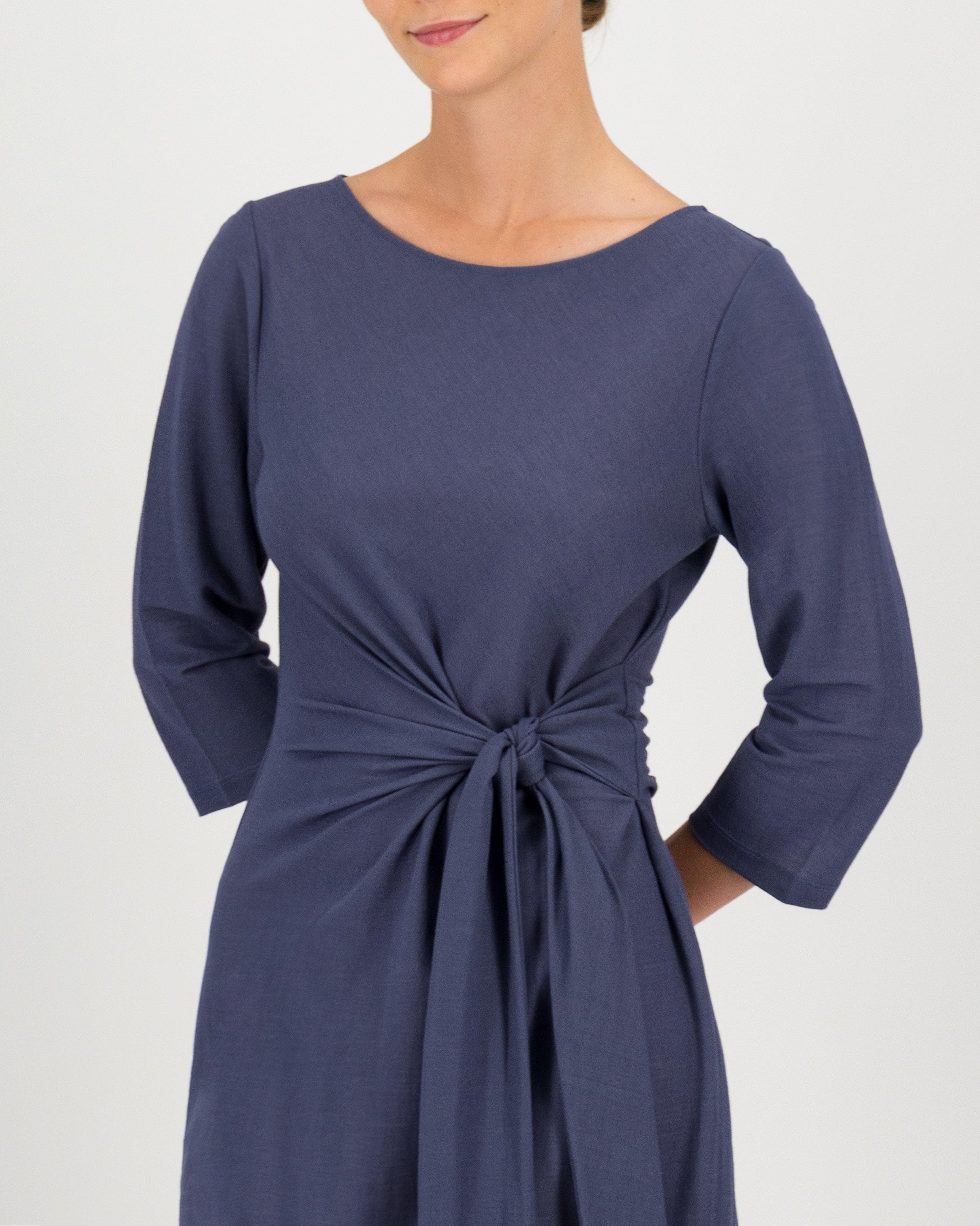 Isla Pique Knit Dress -  navy