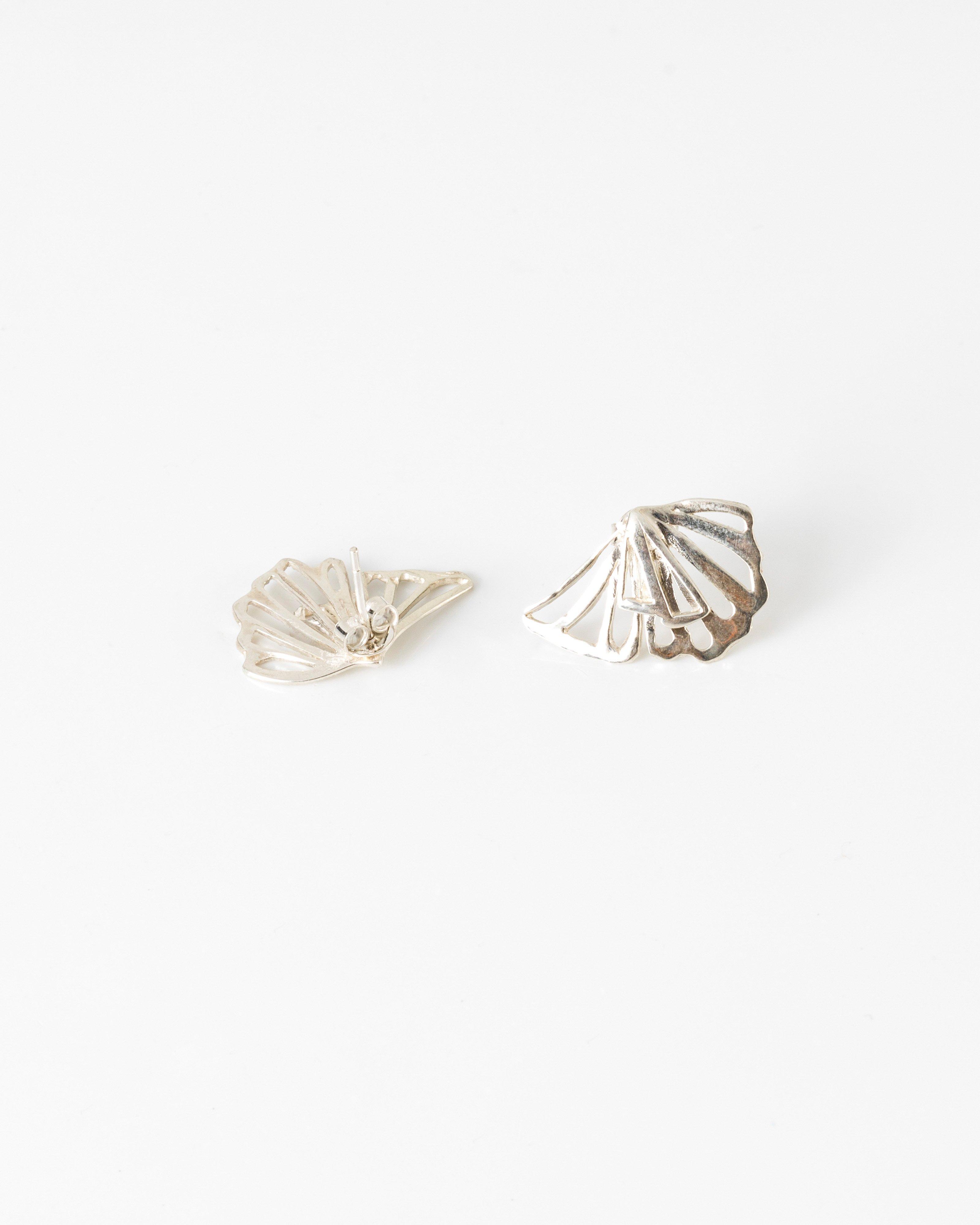 Black Betty Pierced Seashell Studs -  silver