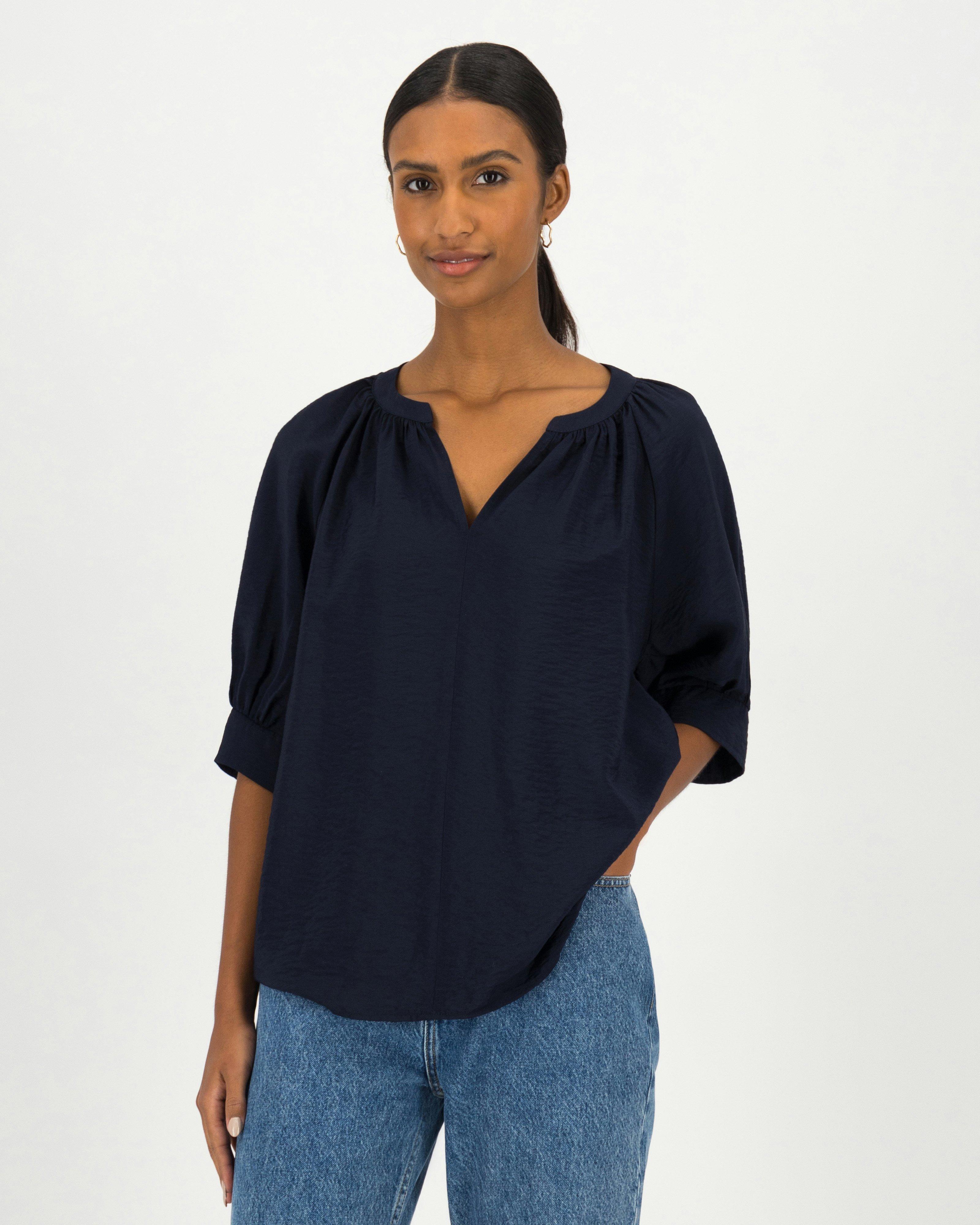 Poetry Carey Popover Blouse -  navy