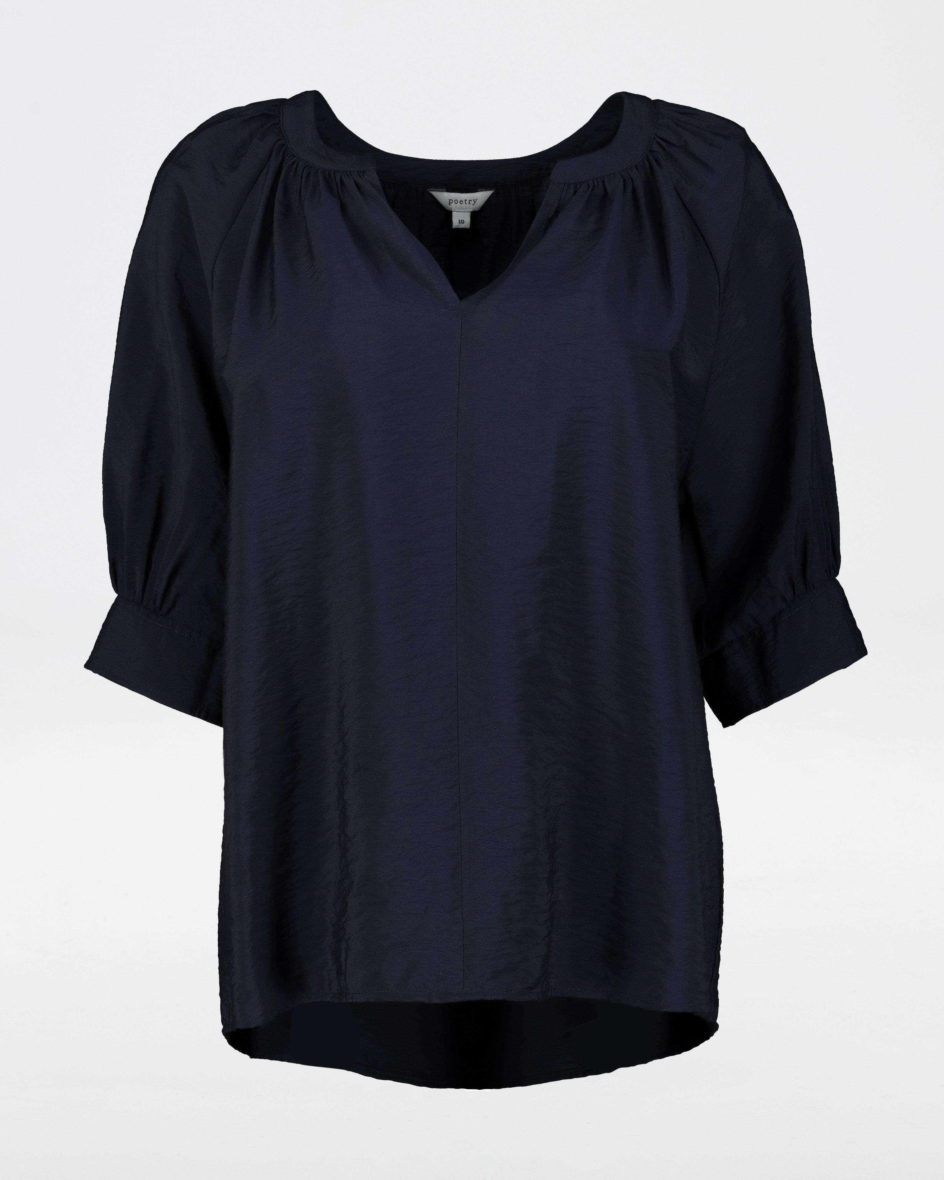 Poetry Carey Popover Blouse -  navy