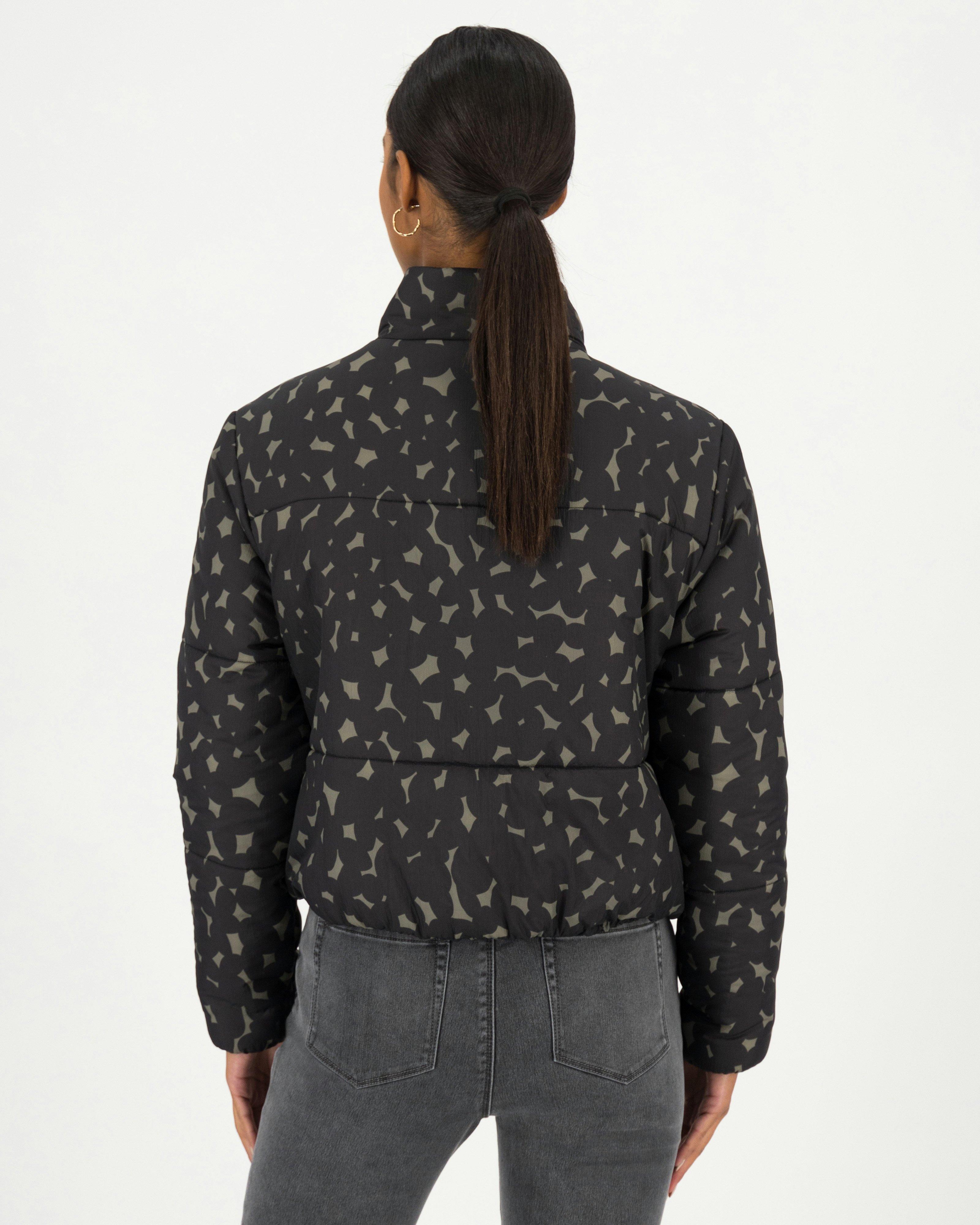 Yvonne Cropped Printed Puffer Jacket -  black