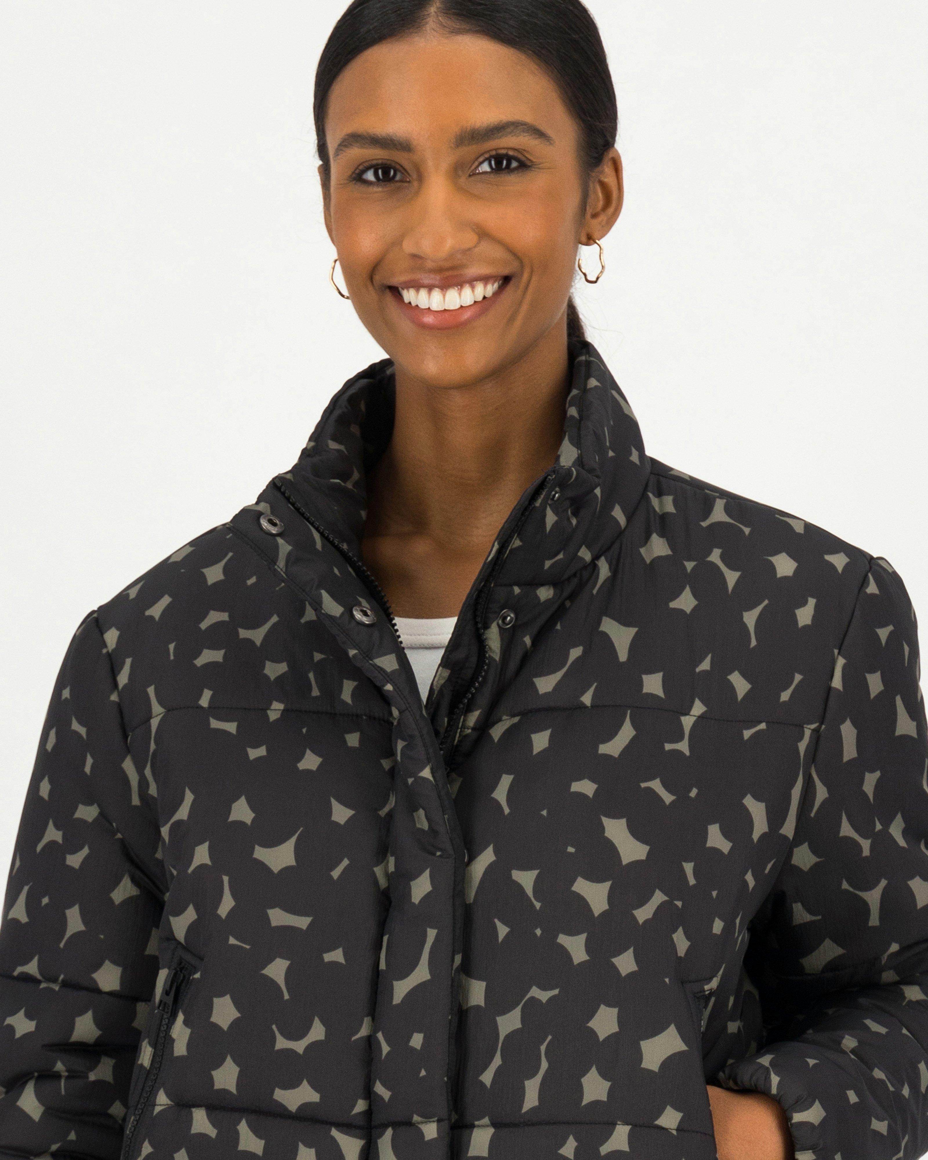 Yvonne Cropped Printed Puffer Jacket -  black