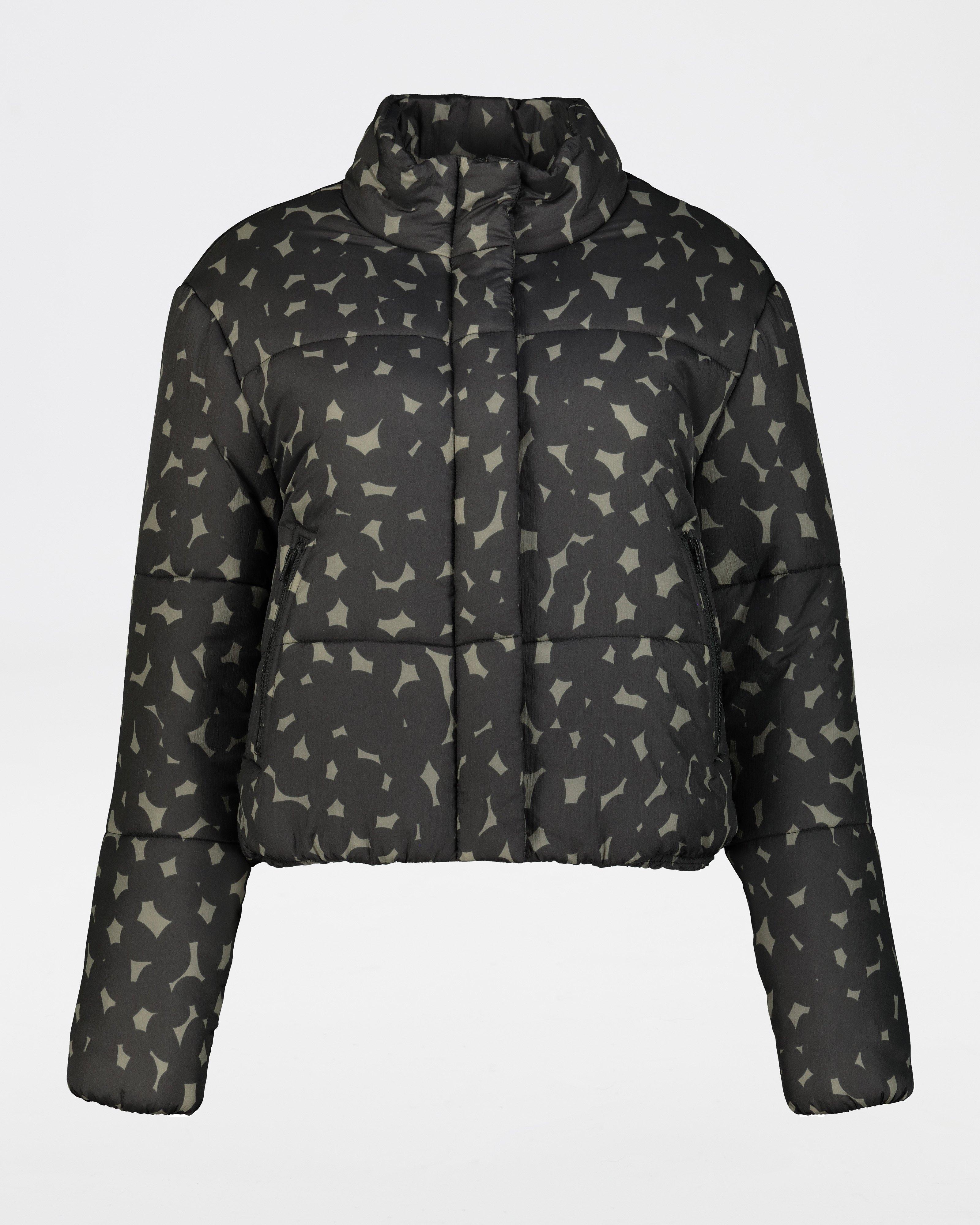 Yvonne Cropped Printed Puffer Jacket -  black