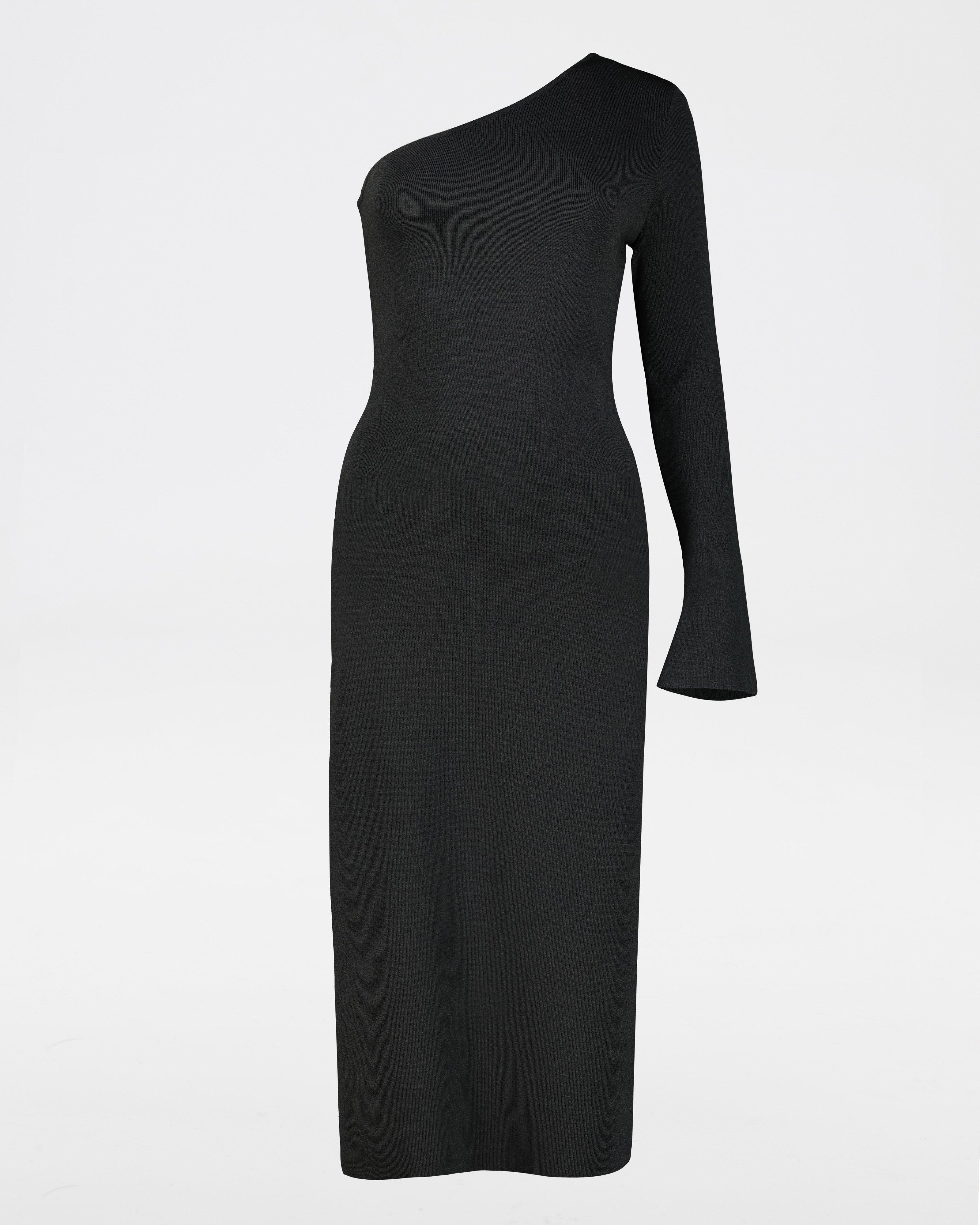 Chloe Asymmetric Knit Dress -  black