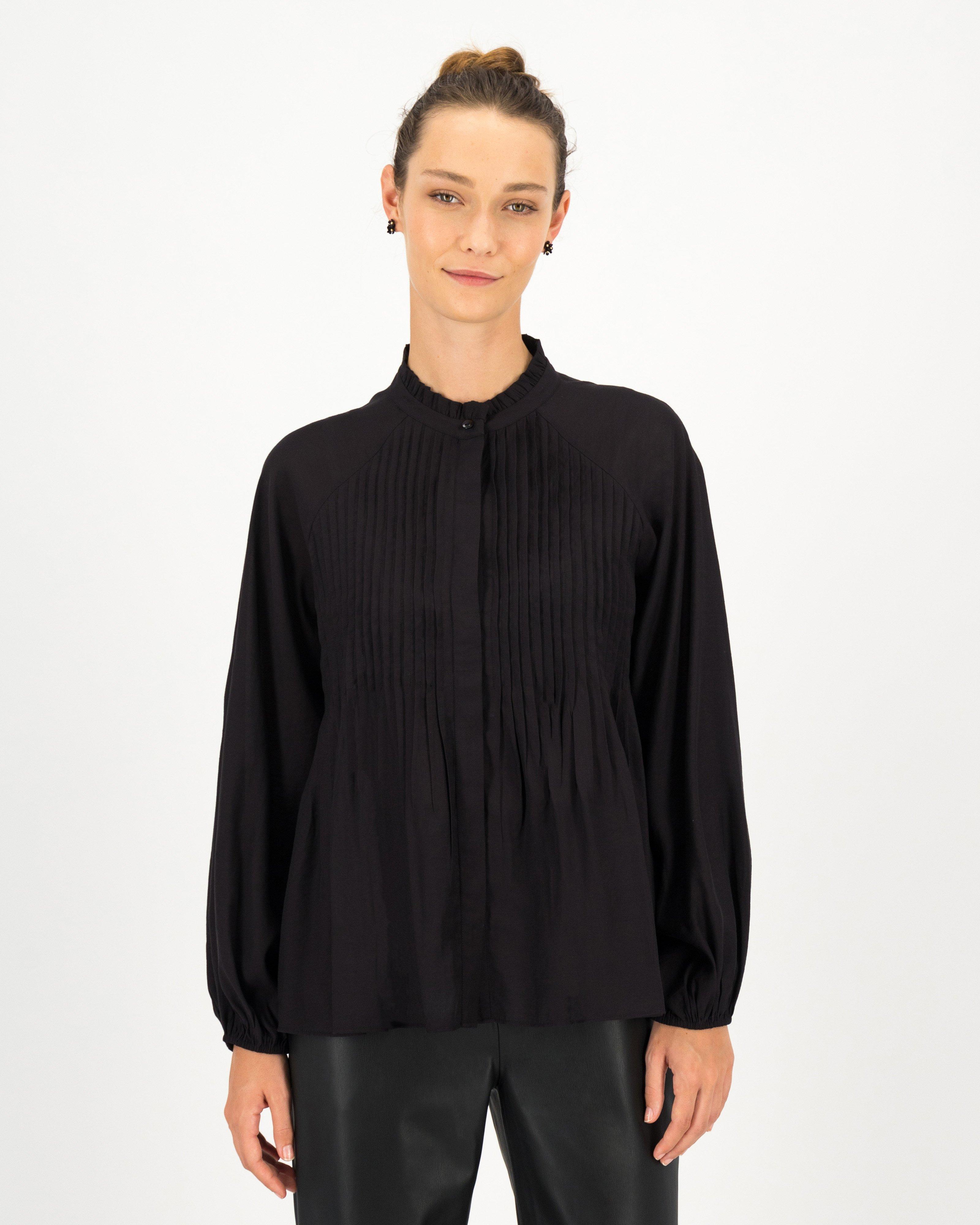 Edie Pintuck Blouse -  black