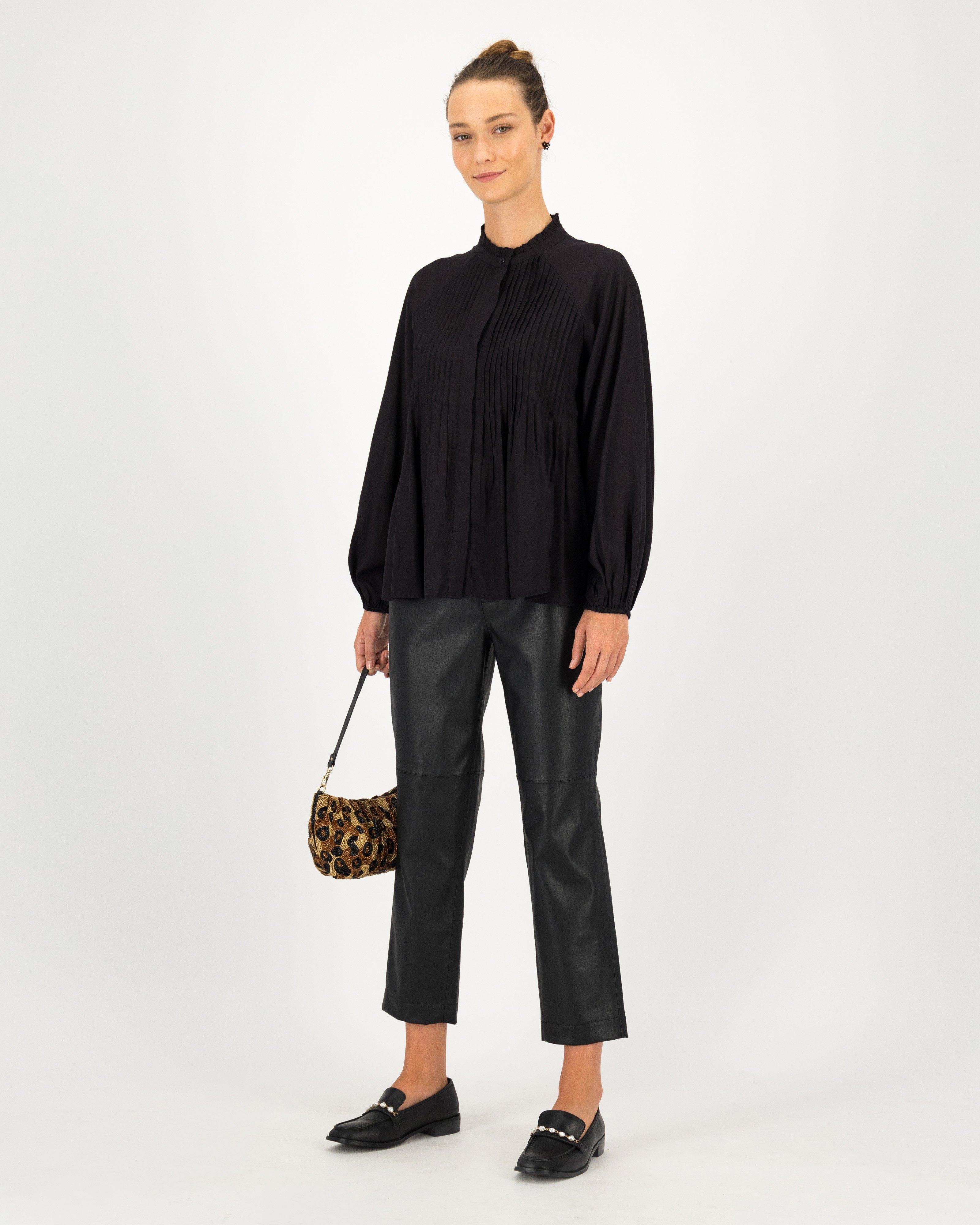 Edie Pintuck Blouse -  black