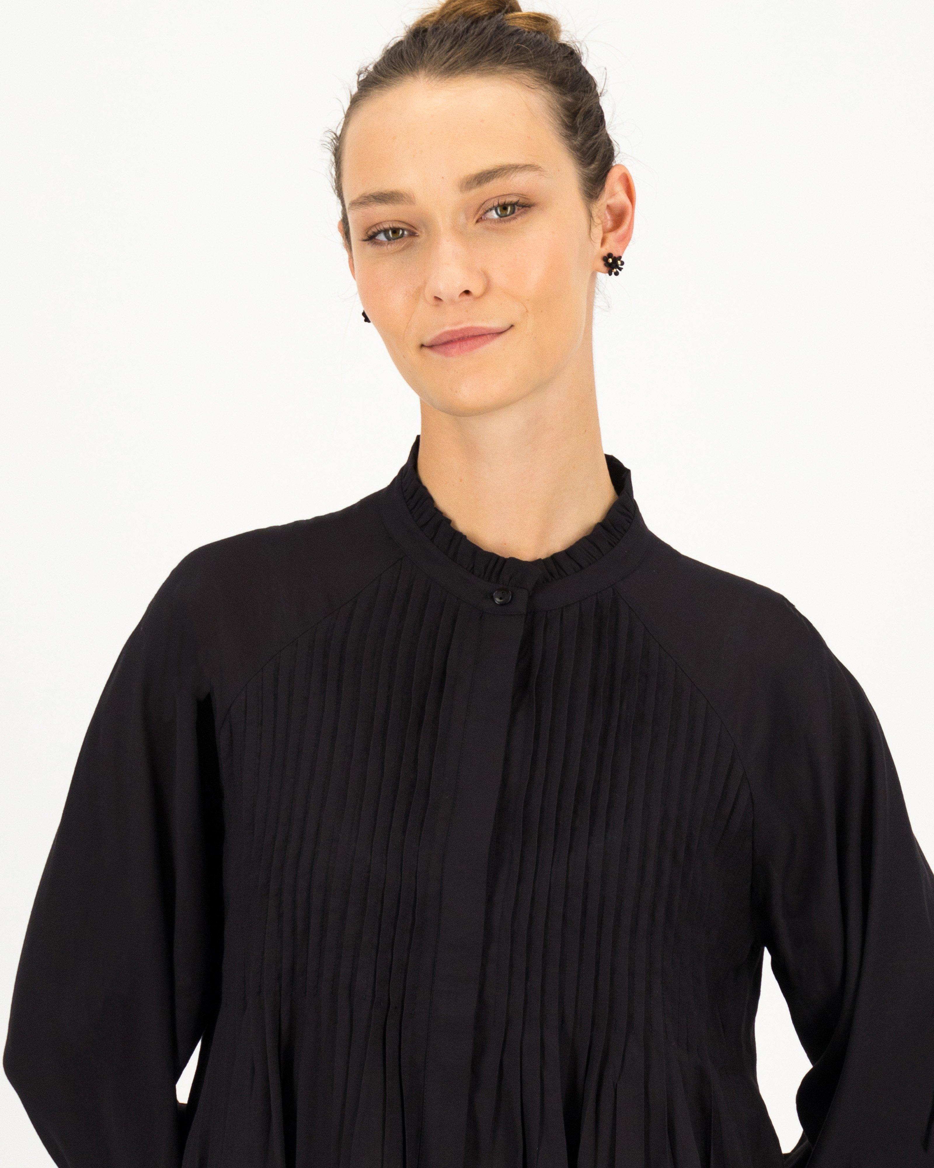 Edie Pintuck Blouse -  black