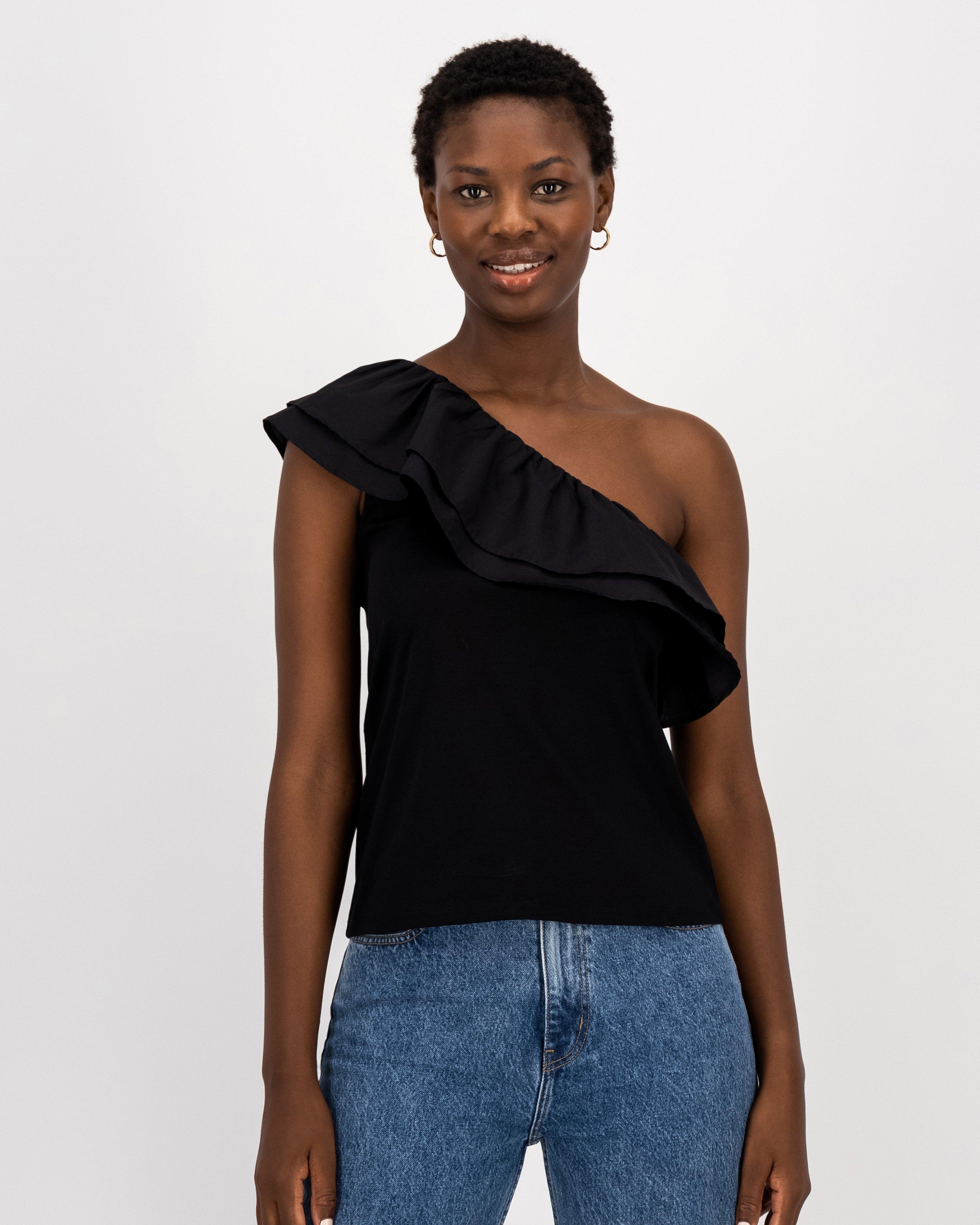 Akira One Shoulder Top -  black