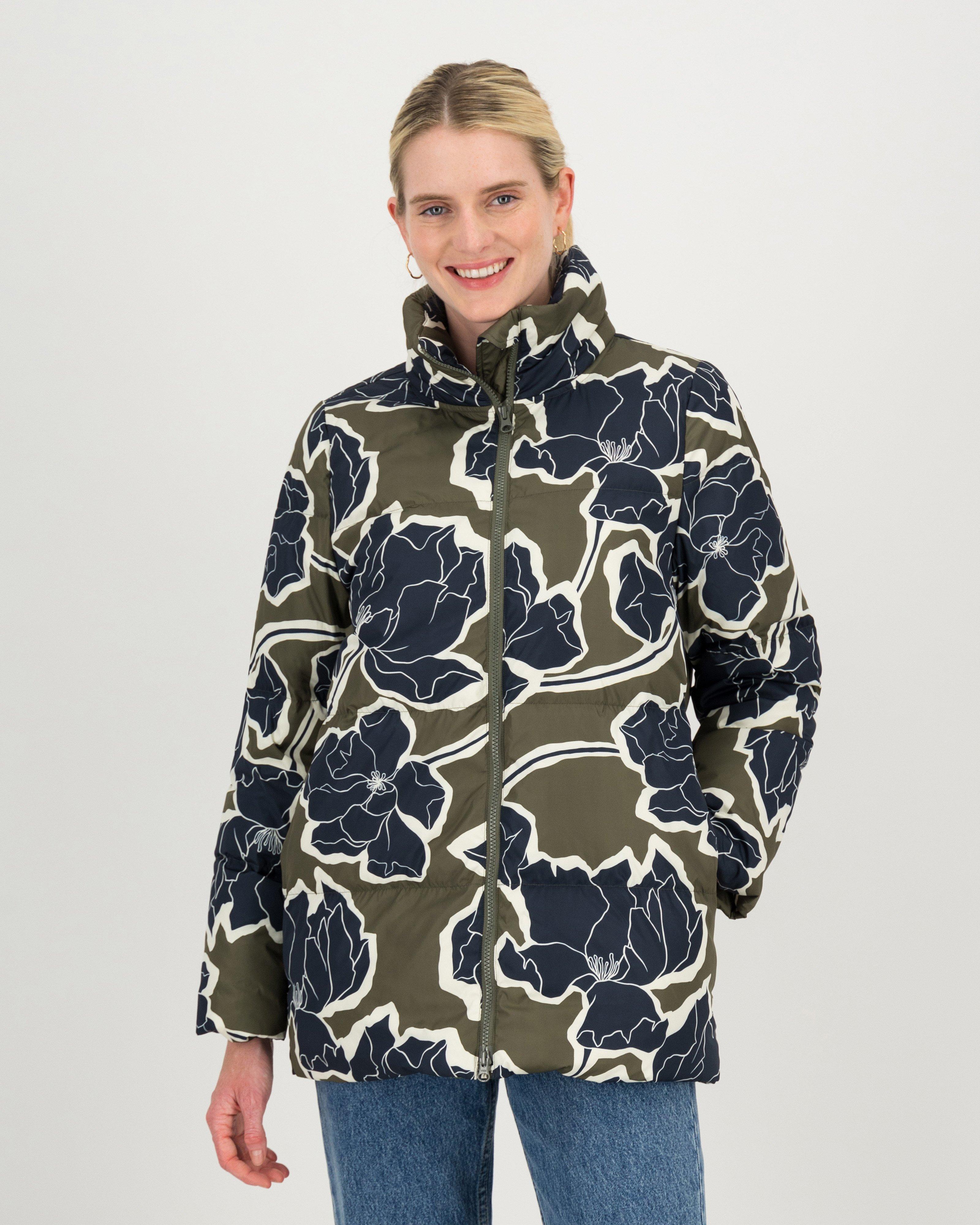 Daisy Printed Down Puffer -  darkolive