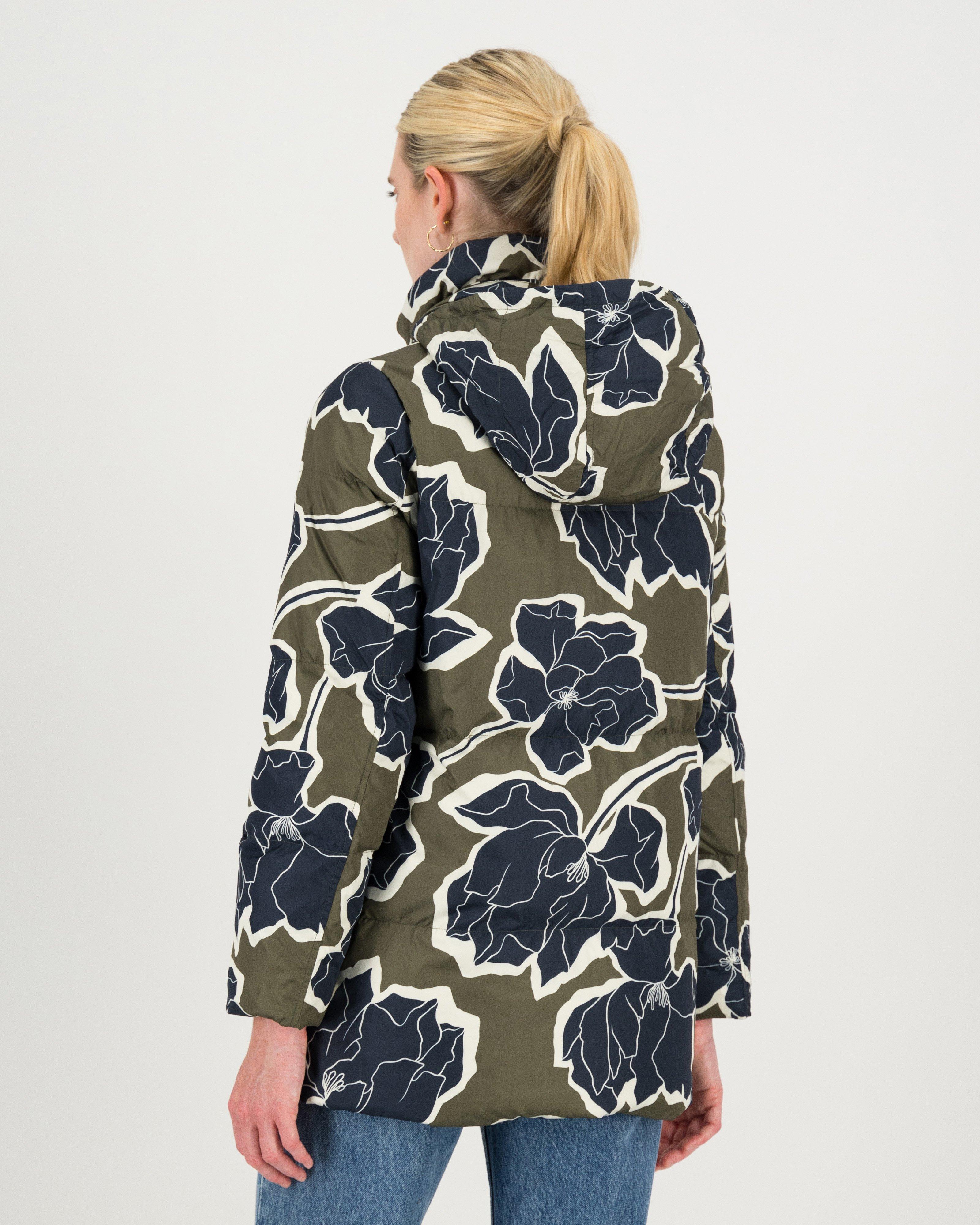 Daisy Printed Down Puffer -  darkolive