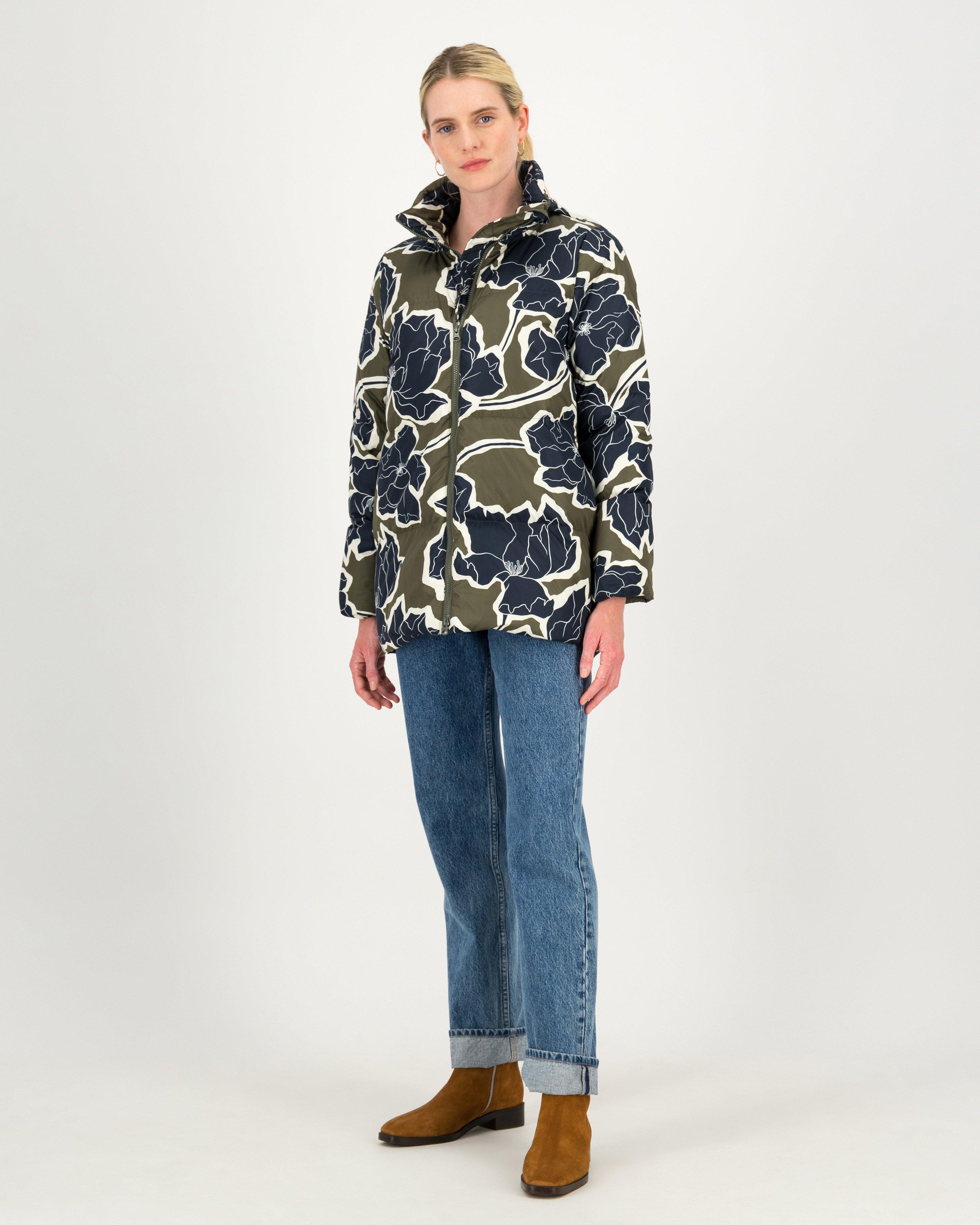 Daisy Printed Down Puffer -  darkolive