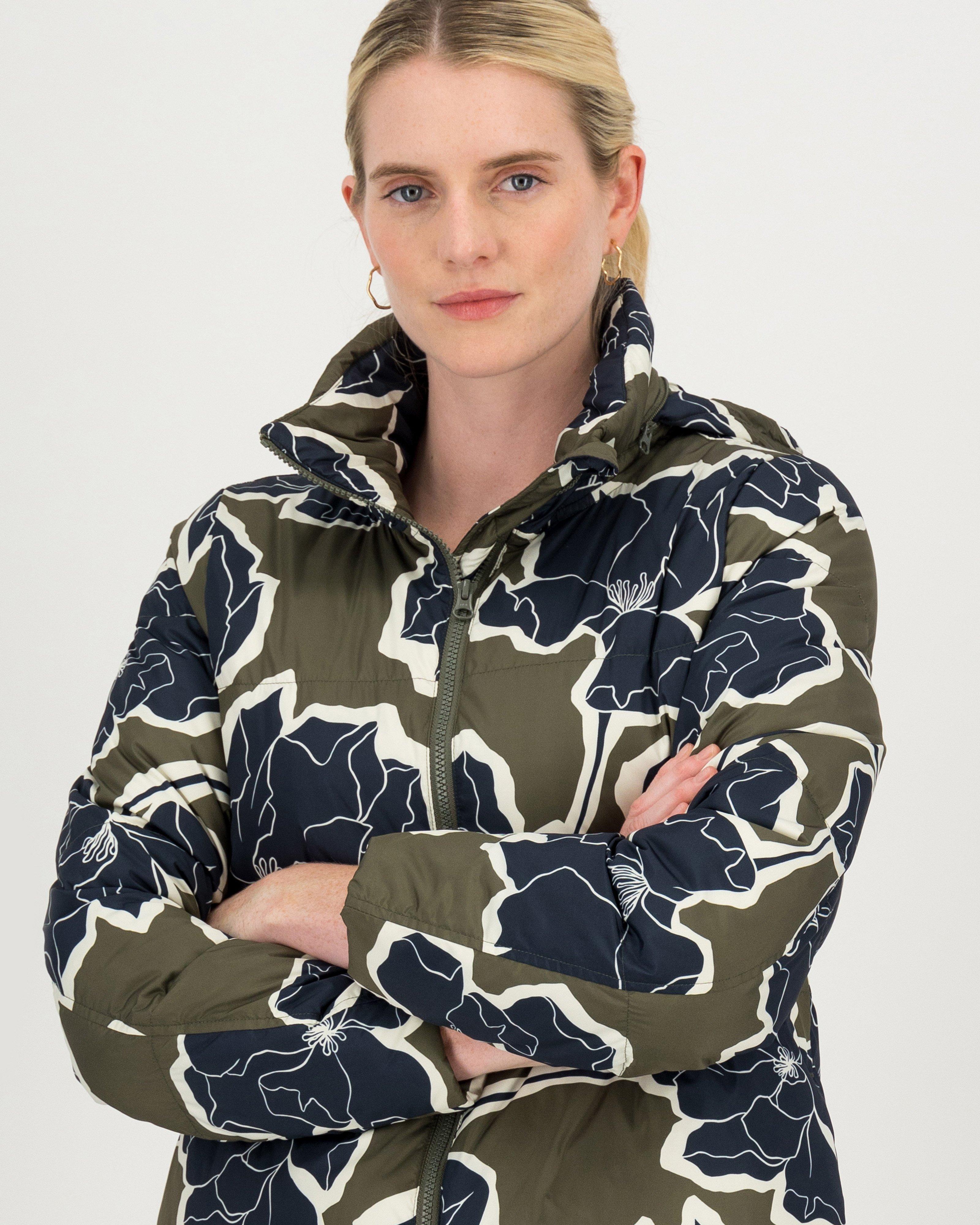 Daisy Printed Down Puffer -  darkolive