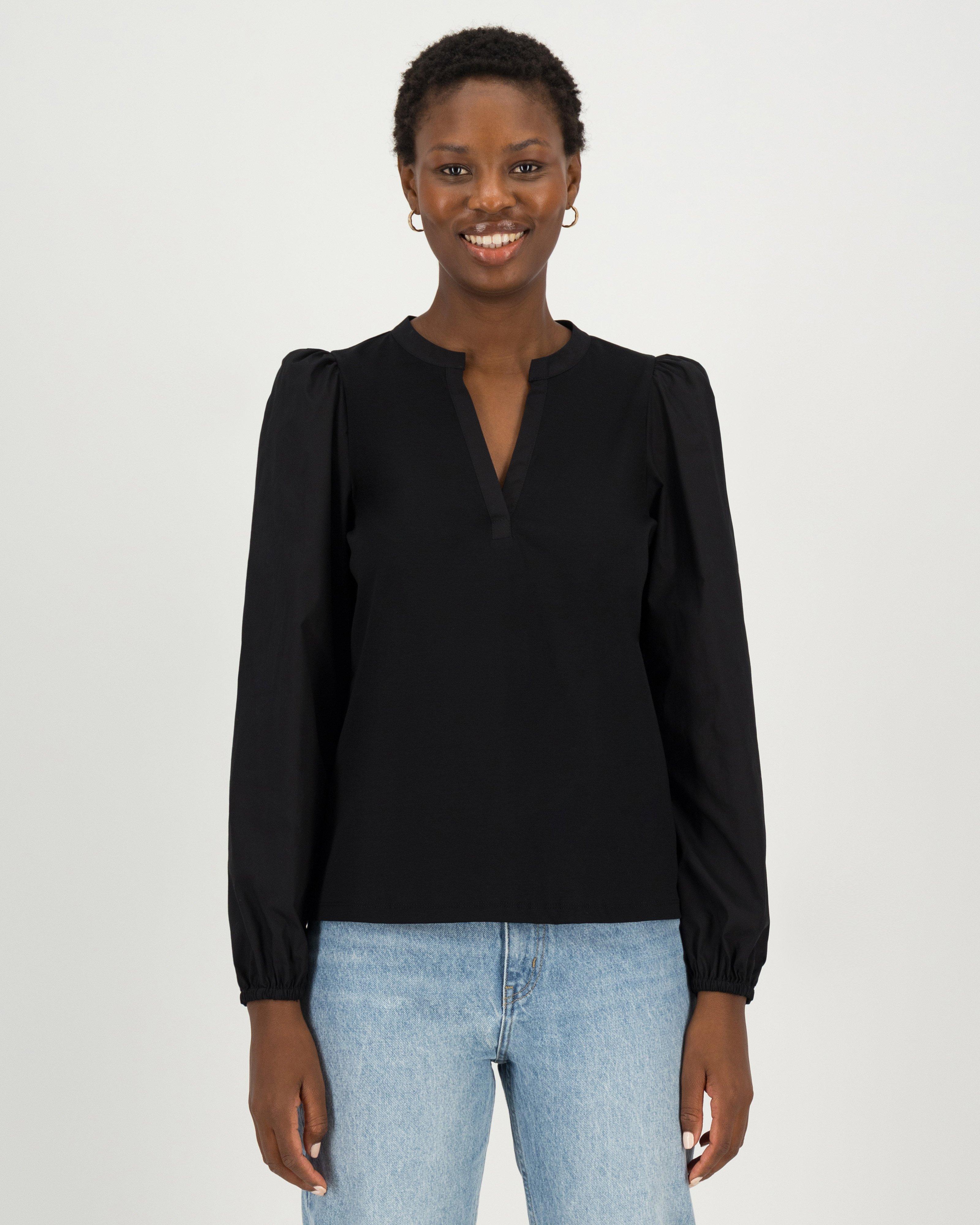 Keana Mixed Media Top -  black