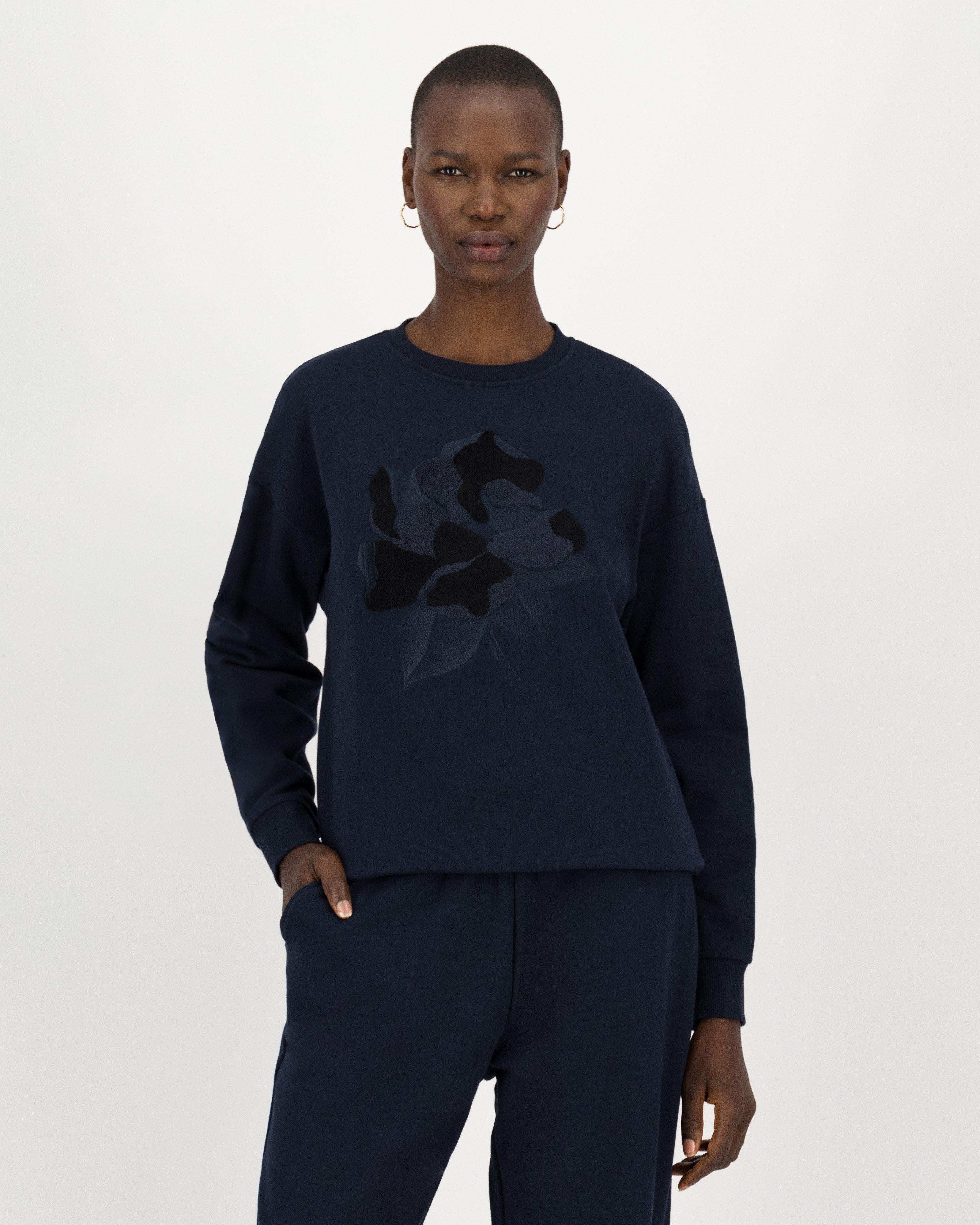 Vicky Punch Needle Sweat Top -  navy