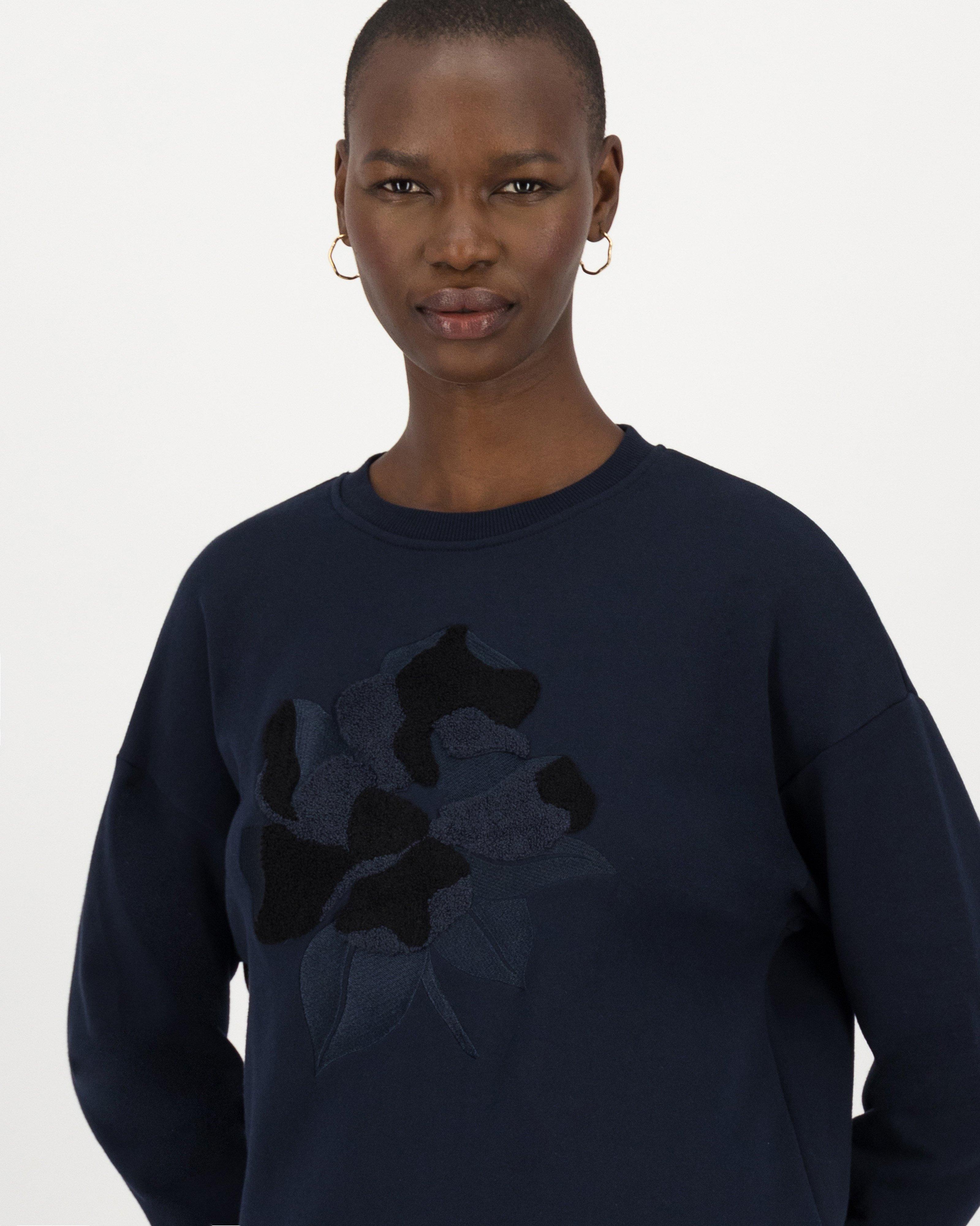 Vicky Punch Needle Sweat Top -  navy