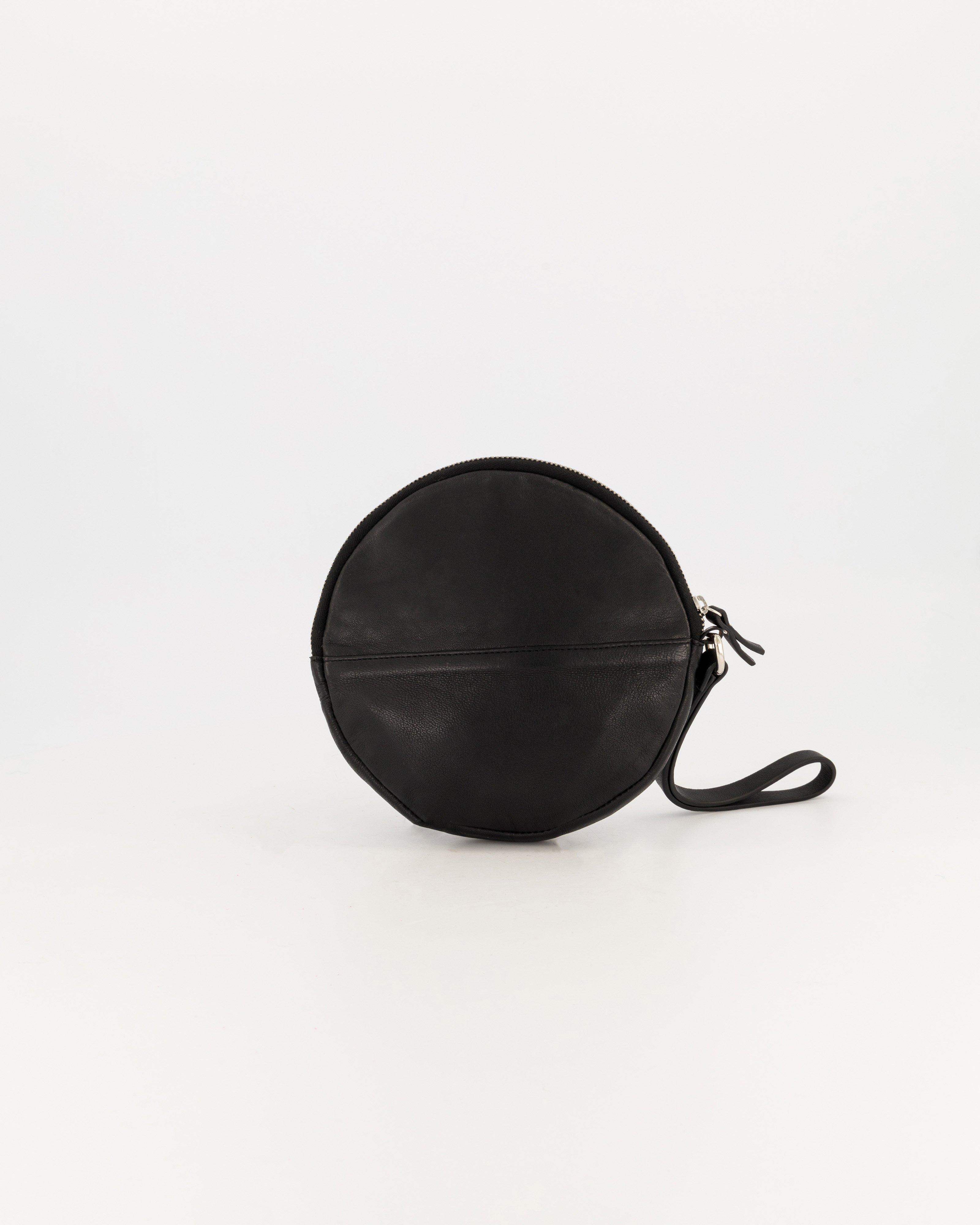 Iris Round Leather Clutch-Pouch -  black