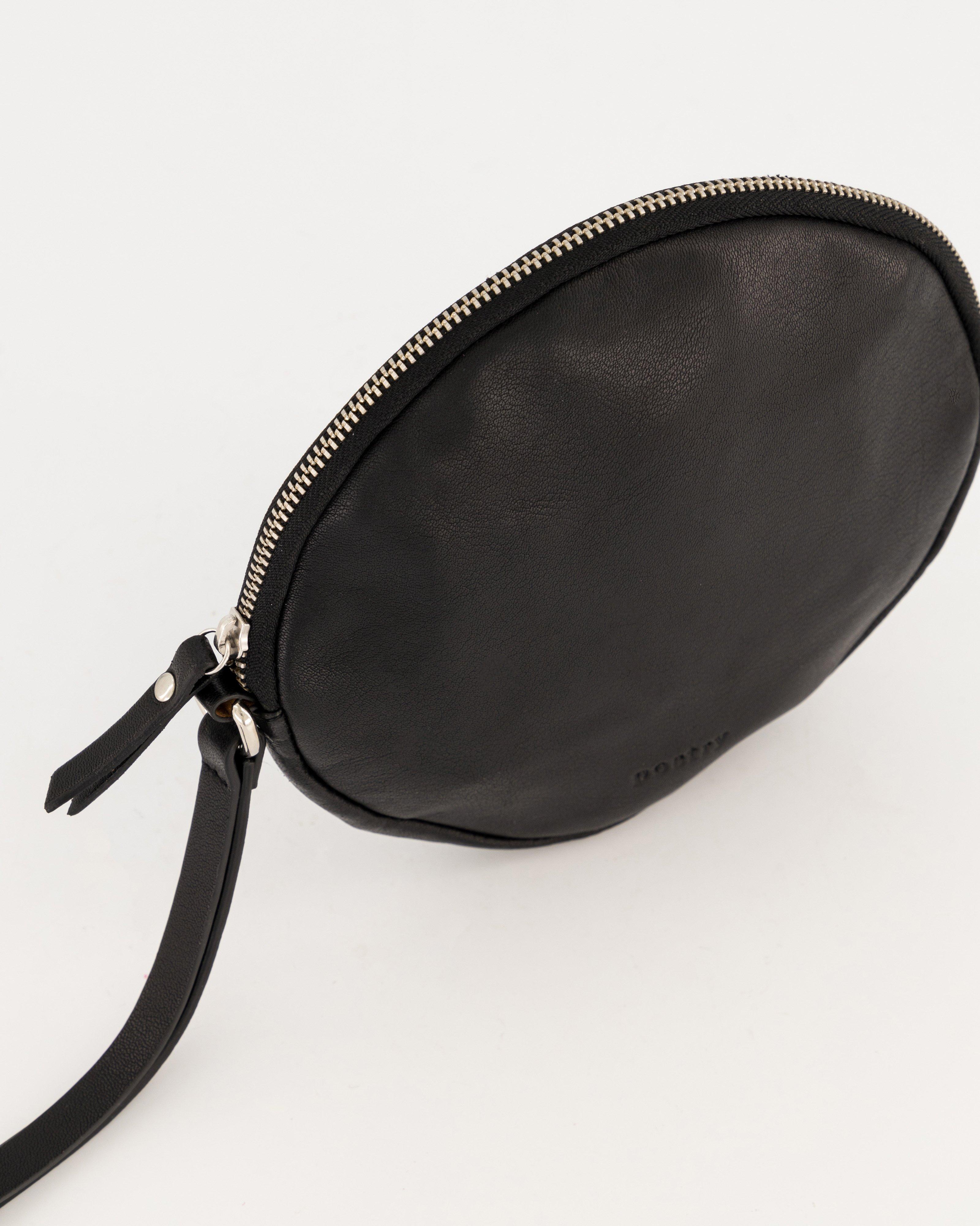 Iris Round Leather Clutch-Pouch -  black