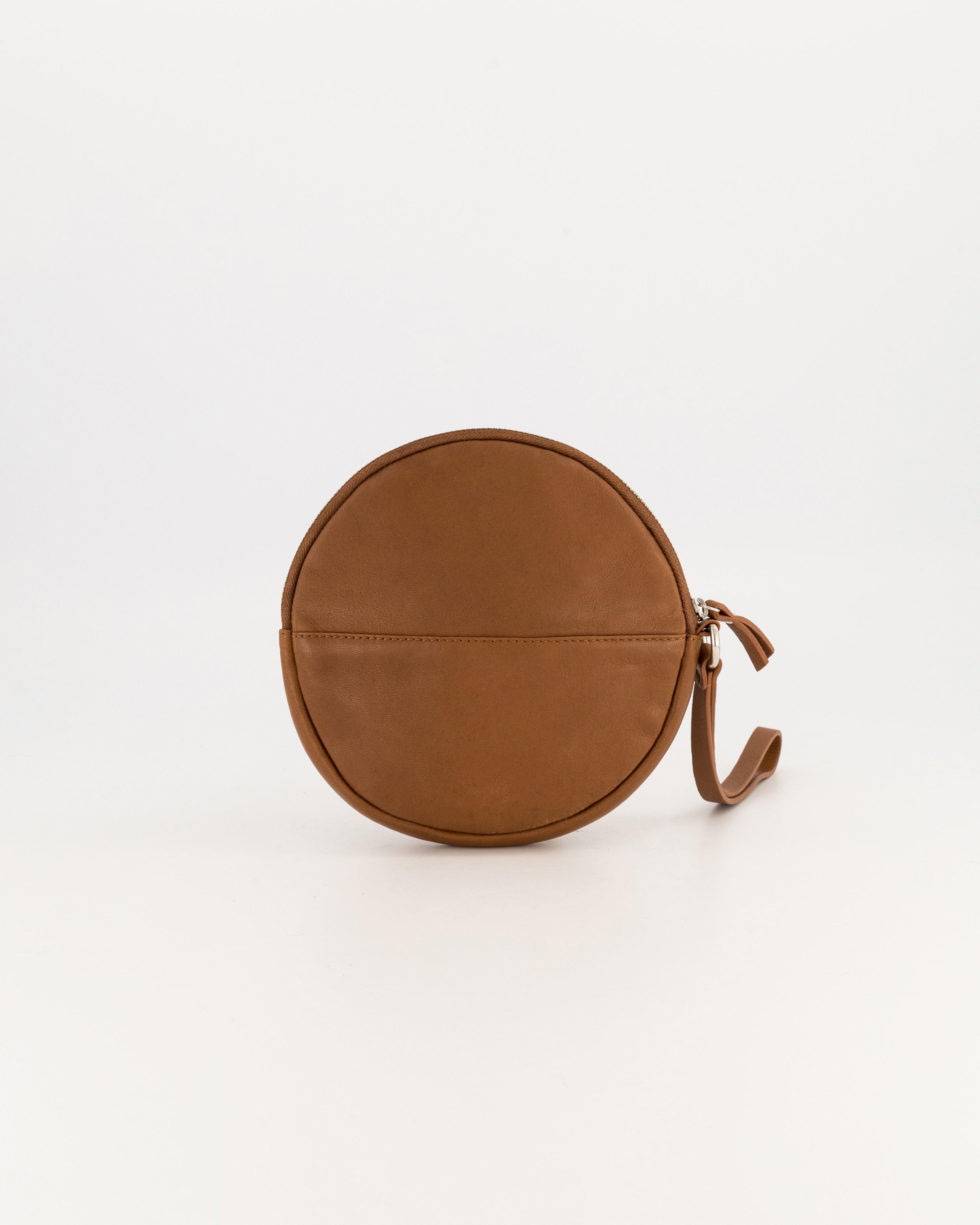 Iris Round Leather Clutch-Pouch -  tan