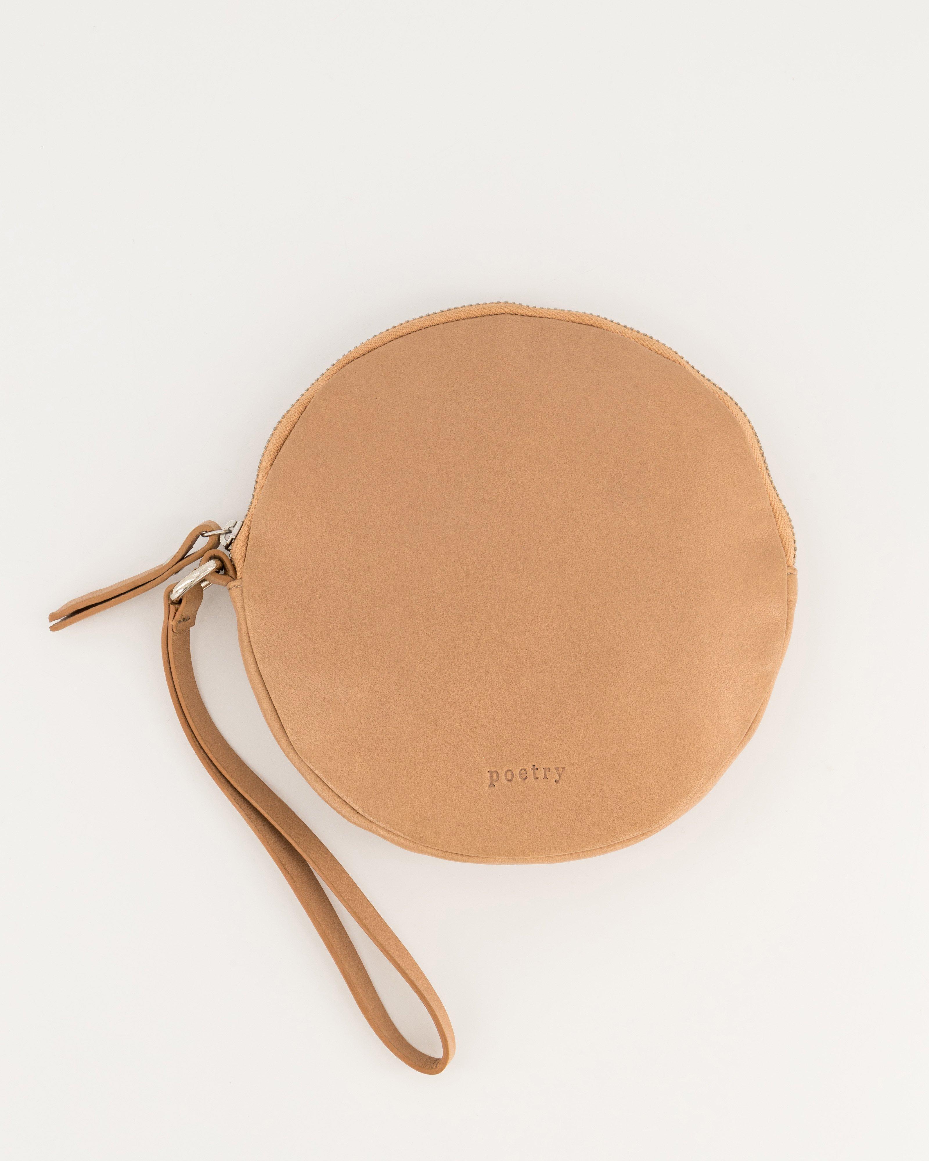 Iris Round Leather Clutch-Pouch -  pink