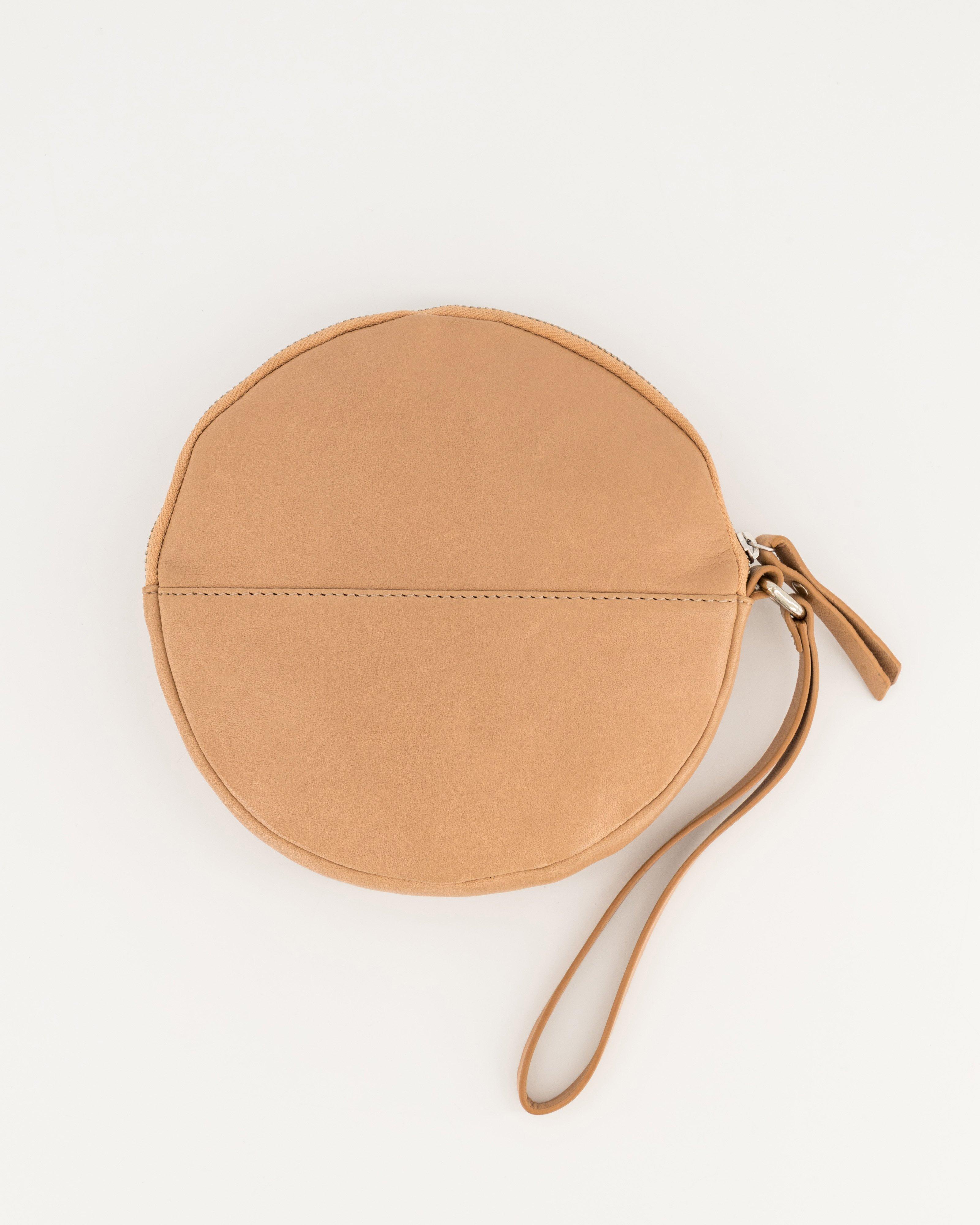 Iris Round Leather Clutch-Pouch -  pink