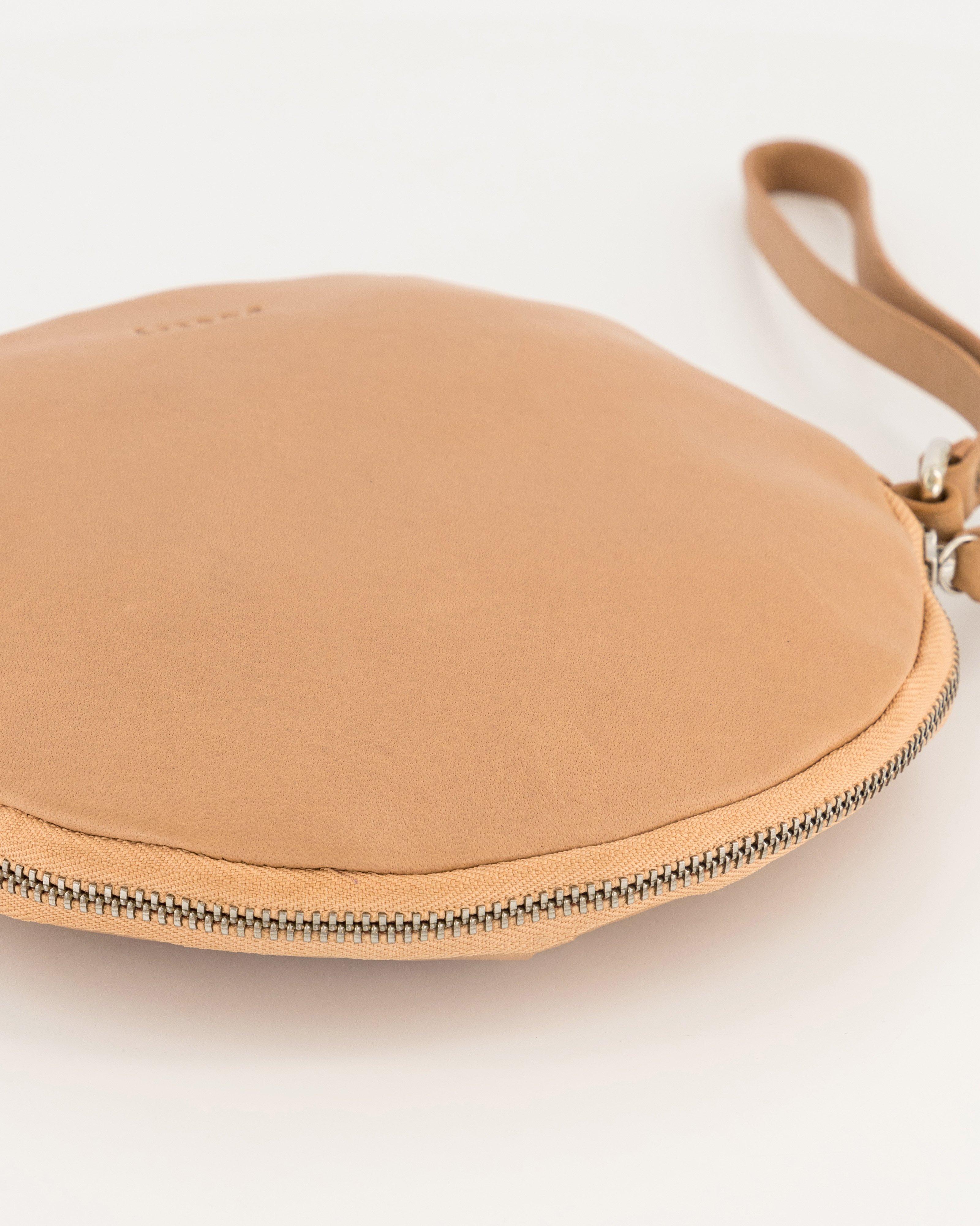 Iris Round Leather Clutch-Pouch -  pink