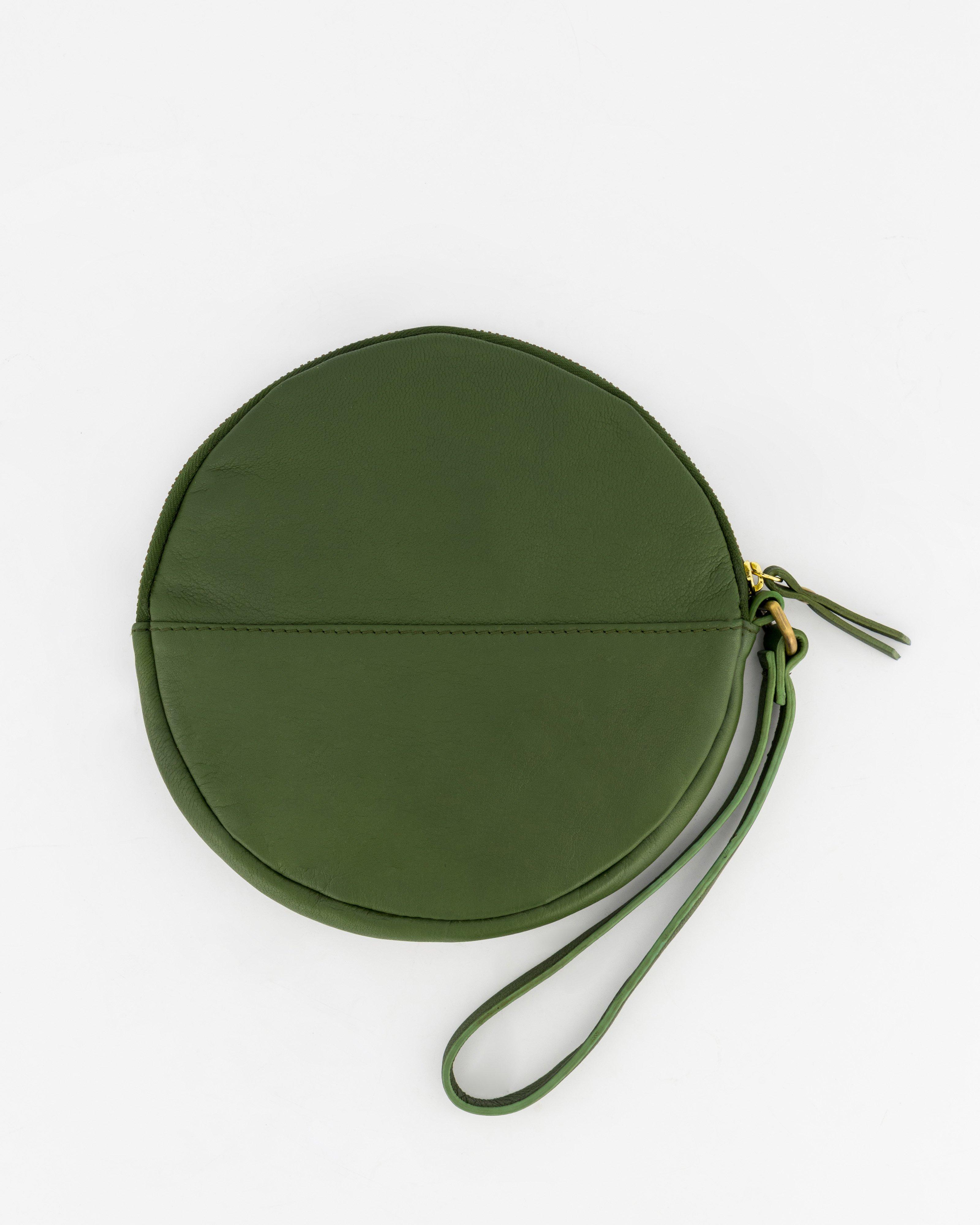 Iris Round Leather Clutch-Pouch -  green