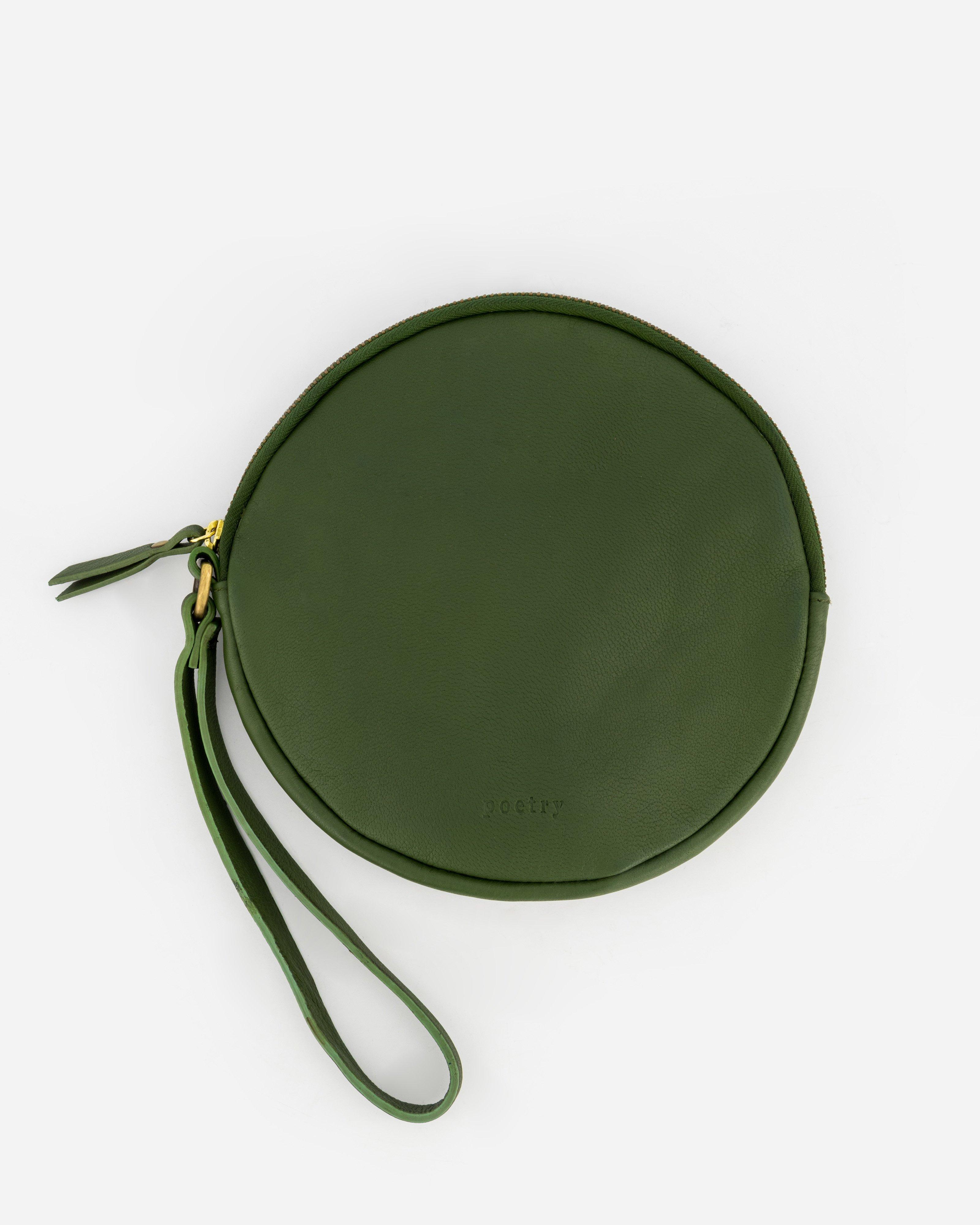 Iris Round Leather Clutch-Pouch -  green