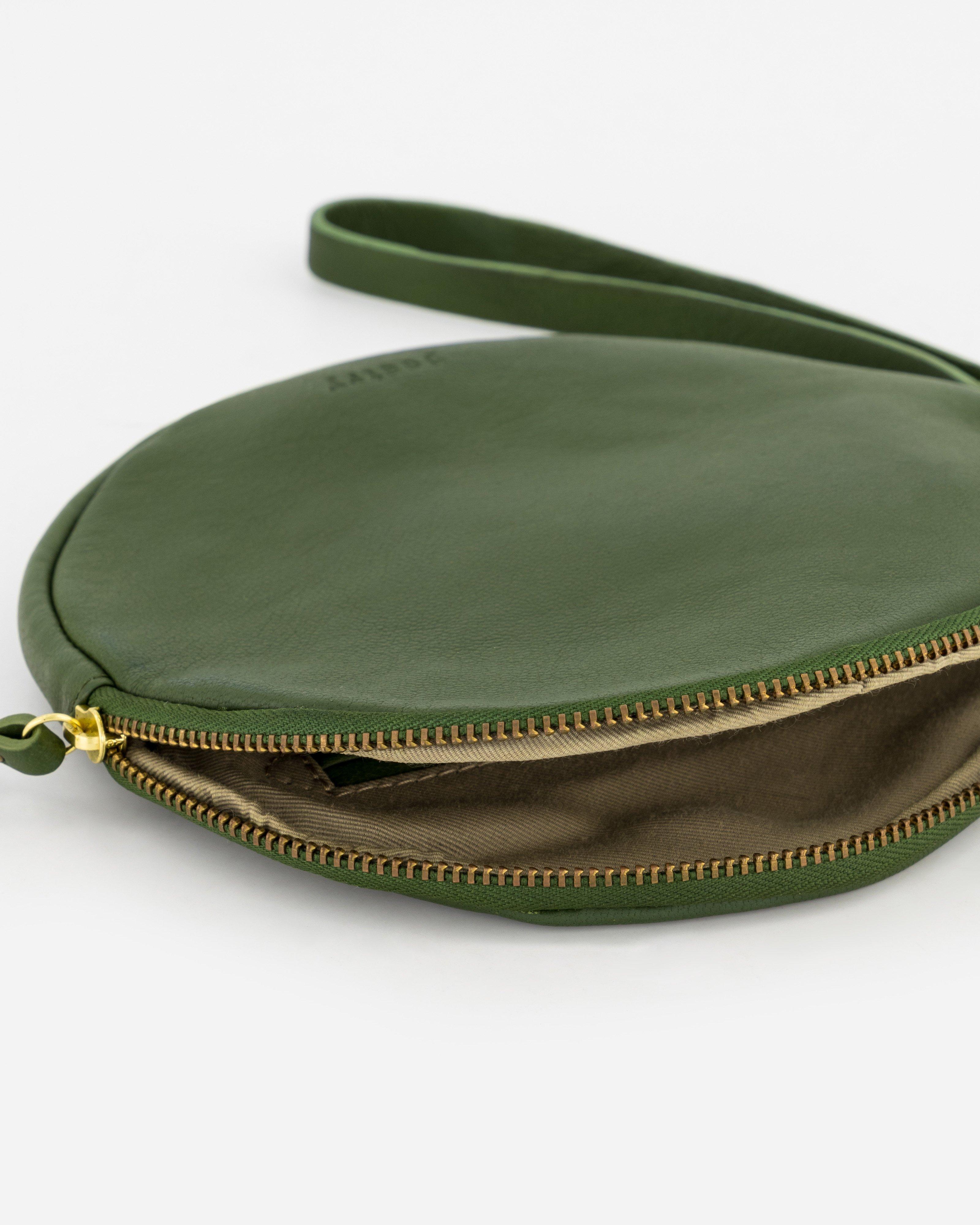 Iris Round Leather Clutch-Pouch -  green