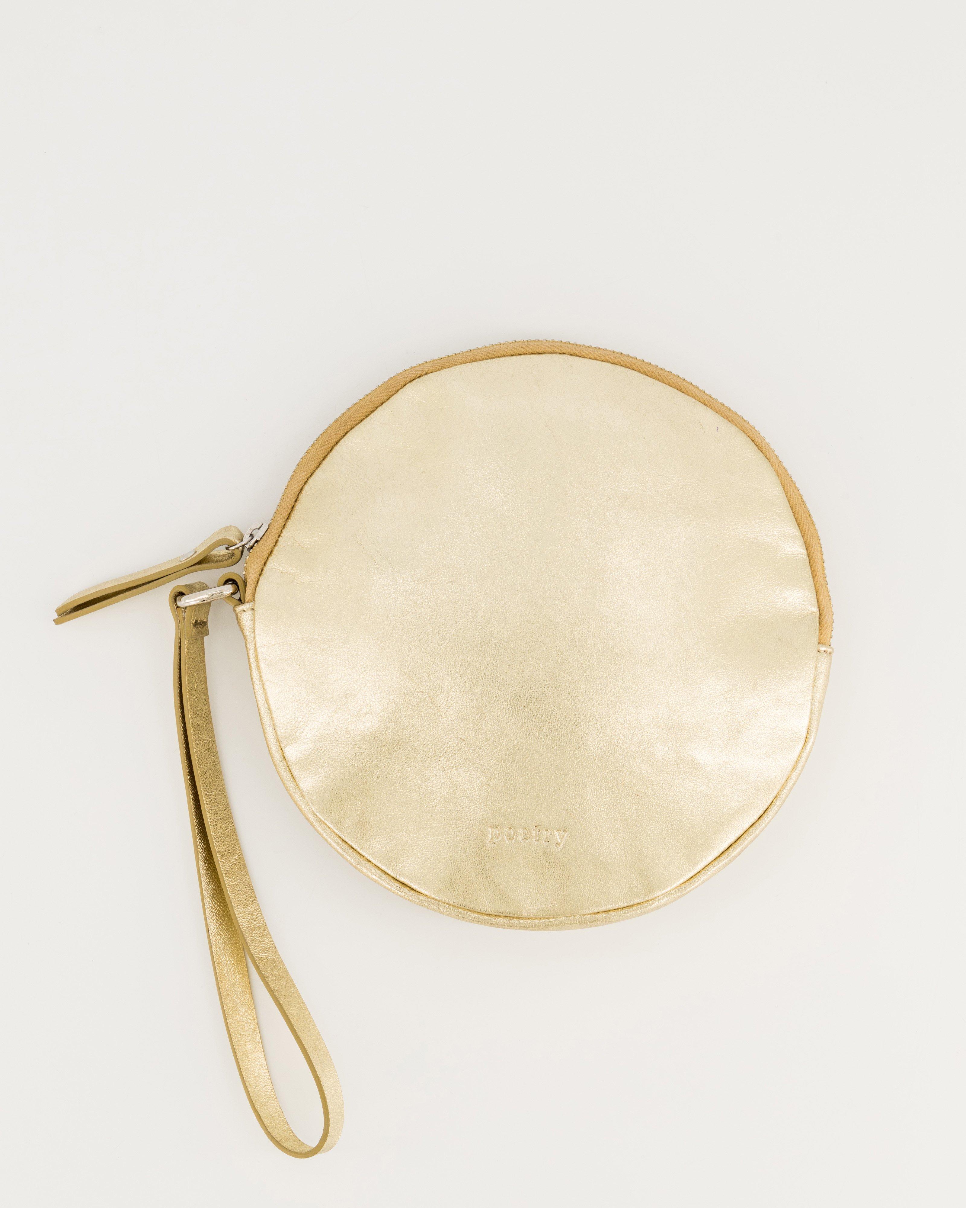 Iris Round Leather Clutch-Pouch -  gold