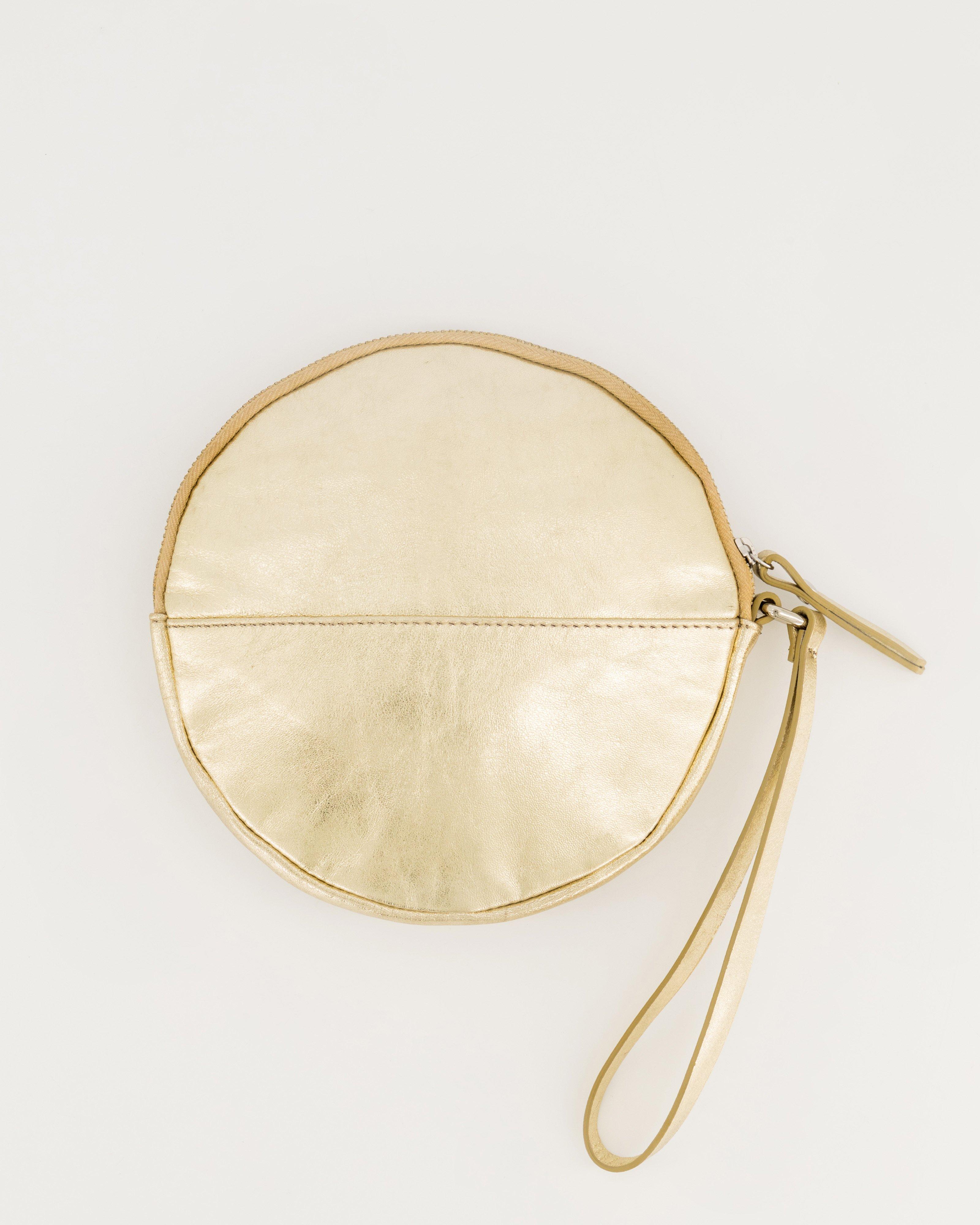 Iris Round Leather Clutch-Pouch -  gold